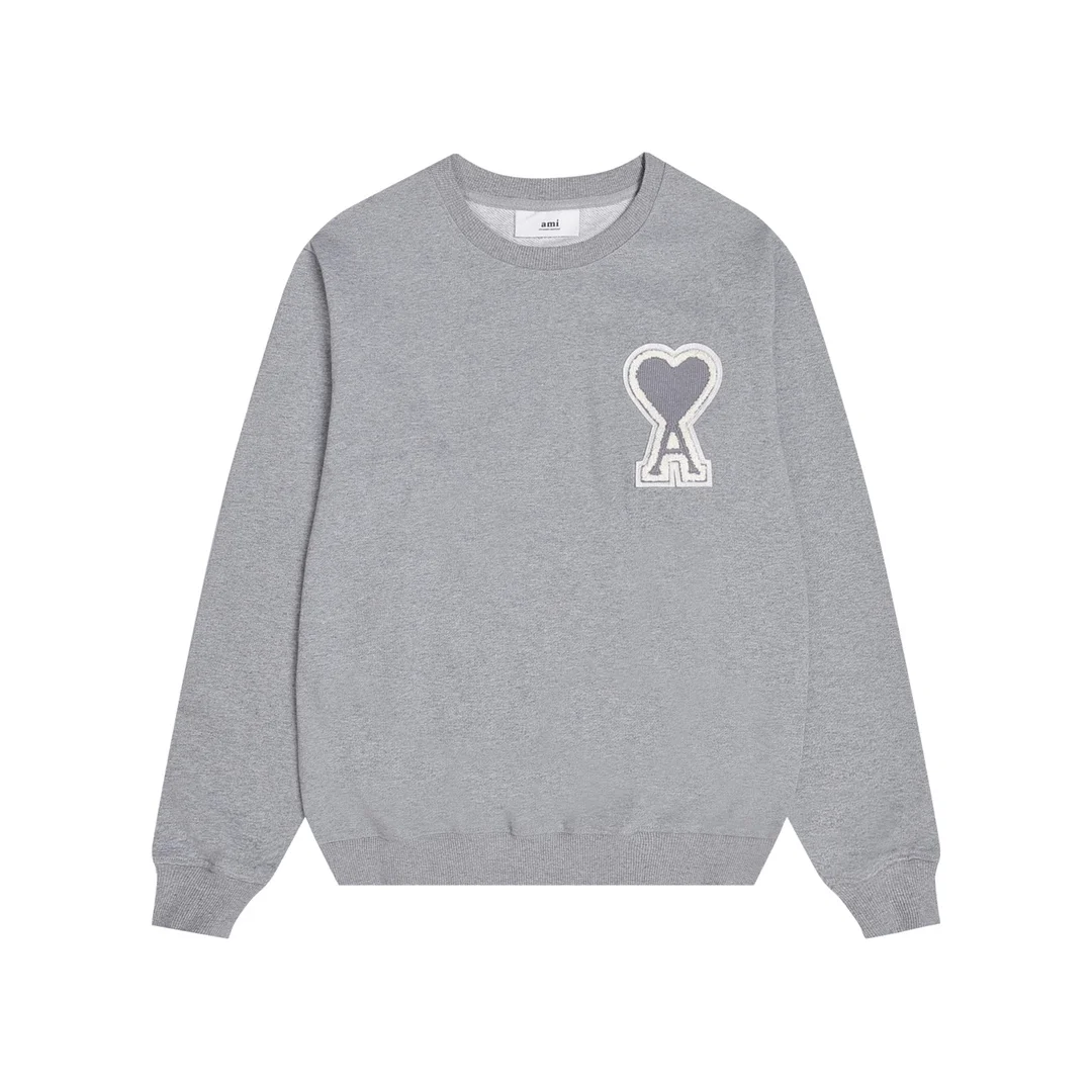 Ami Gray Crewneck Sweatshirt with Oversized Embroidered Logo