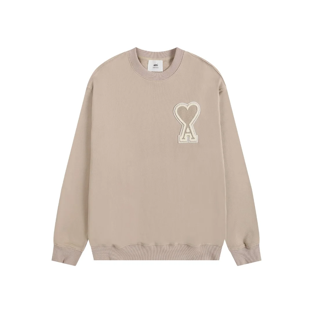 Ami Oatmeal Crewneck Sweatshirt with Large Heart-A Embroidery