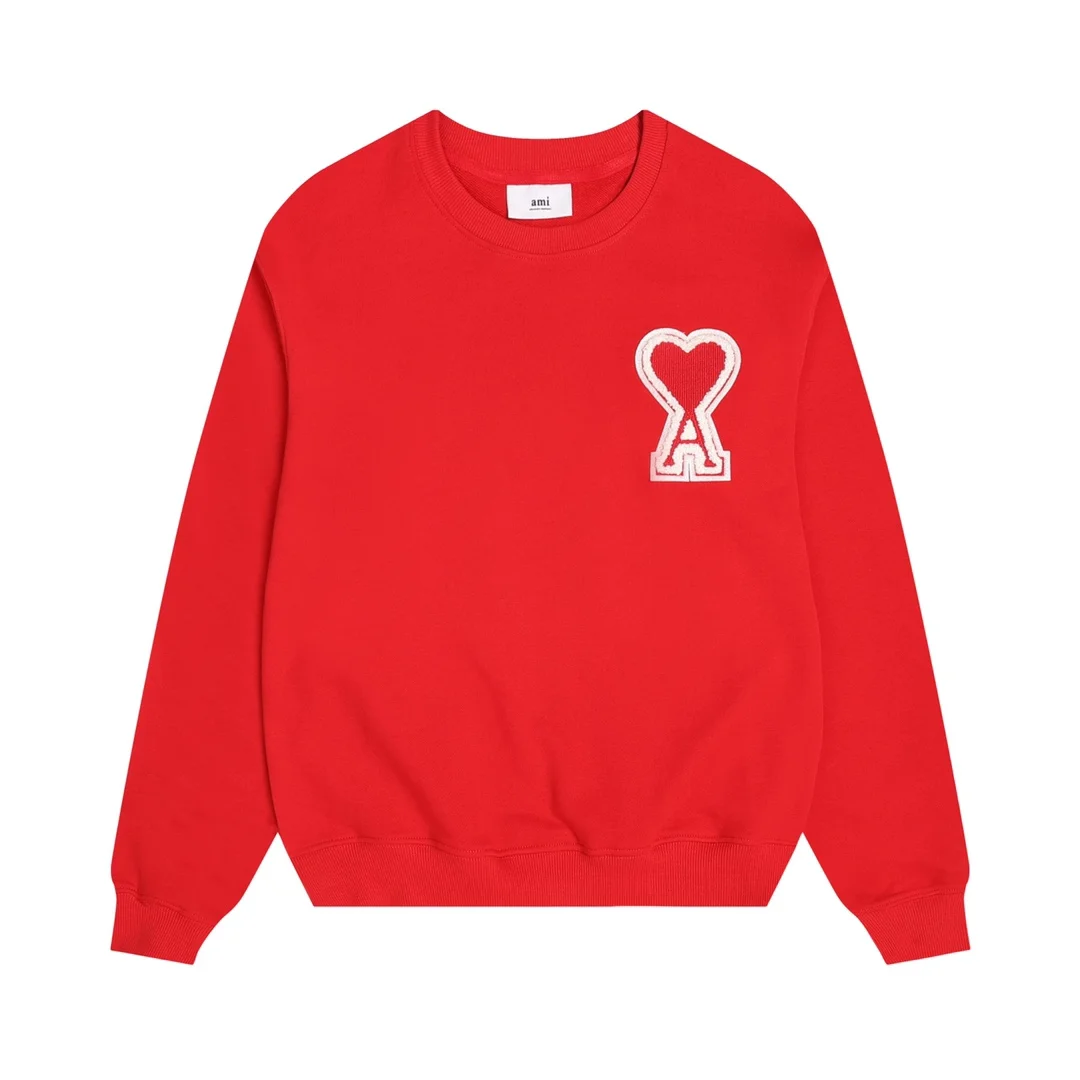 Ami Red Crewneck Sweatshirt with Big Logo Embroidery