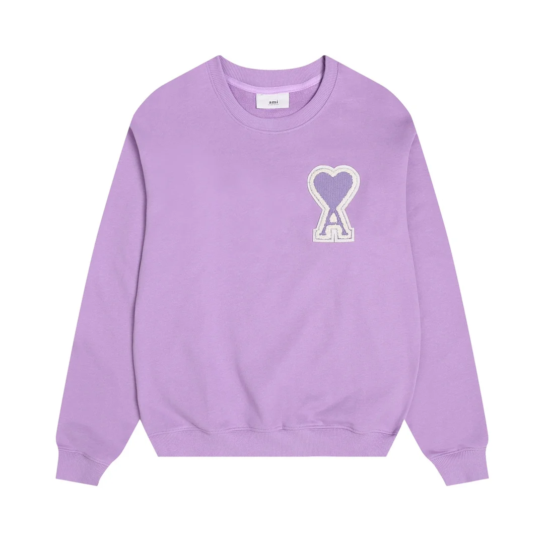 Ami 2025AW Purple Crewneck Sweatshirt with Large Embroidered Badge