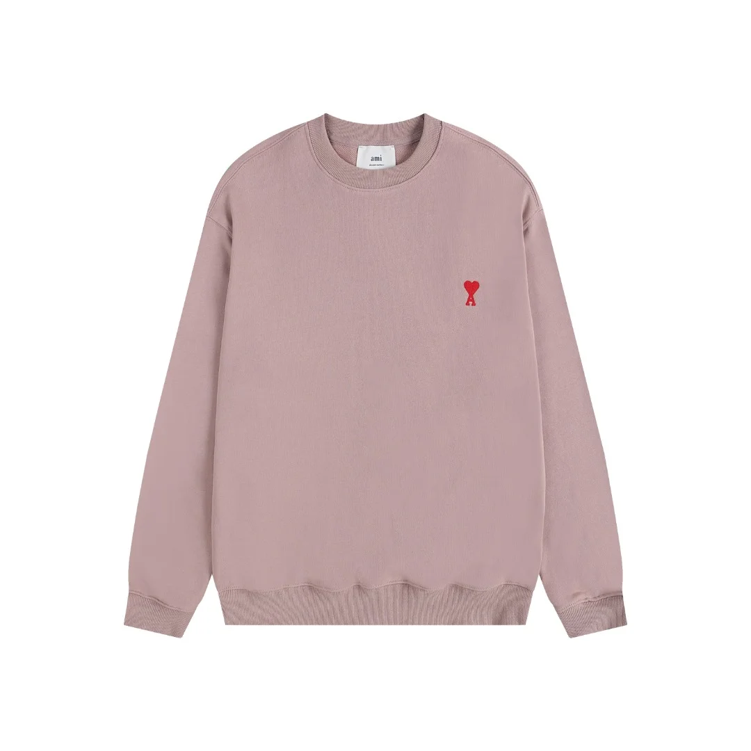 Ami 2025 Classic Lilac Pink Crewneck Sweatshirt with Red Heart