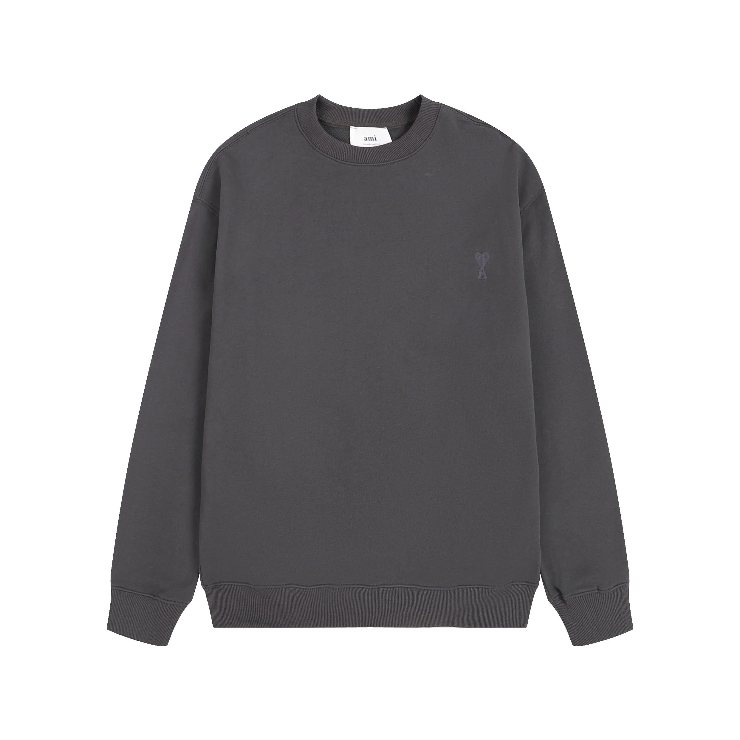Ami Iron Grey Crewneck Sweatshirt with Ami de Coeur Embroidery