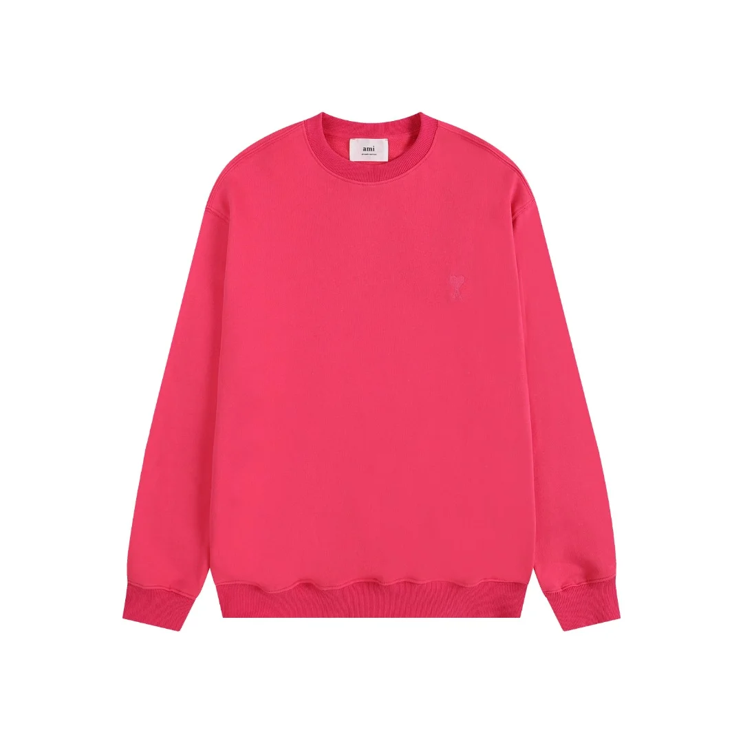 Ami 2025 New Magenta Crew-Neck Sweatshirt with Embroidered Detail