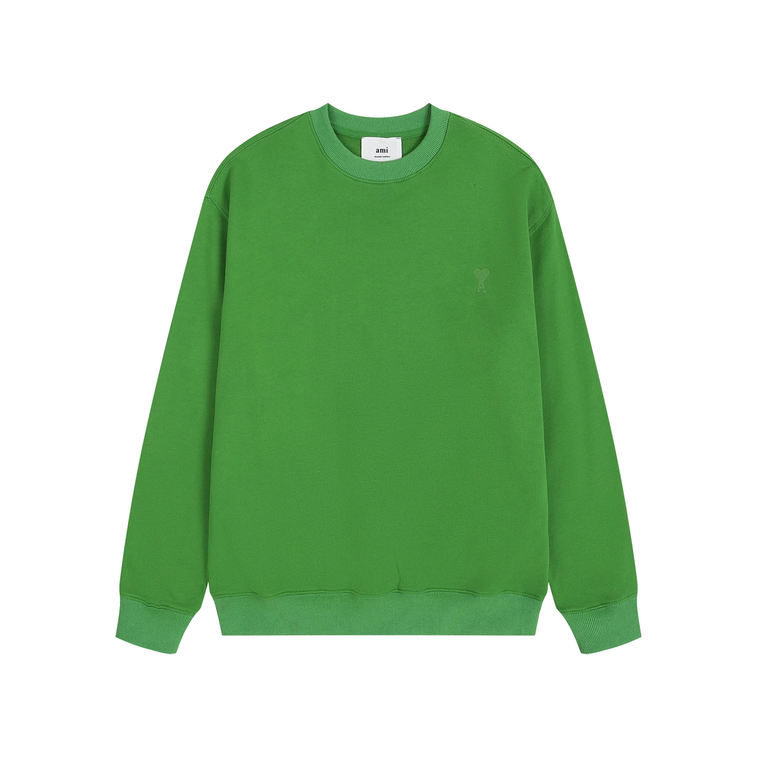 Ami 2025 New Leaf Green Crew Neck Sweatshirt with Embroidered Detail