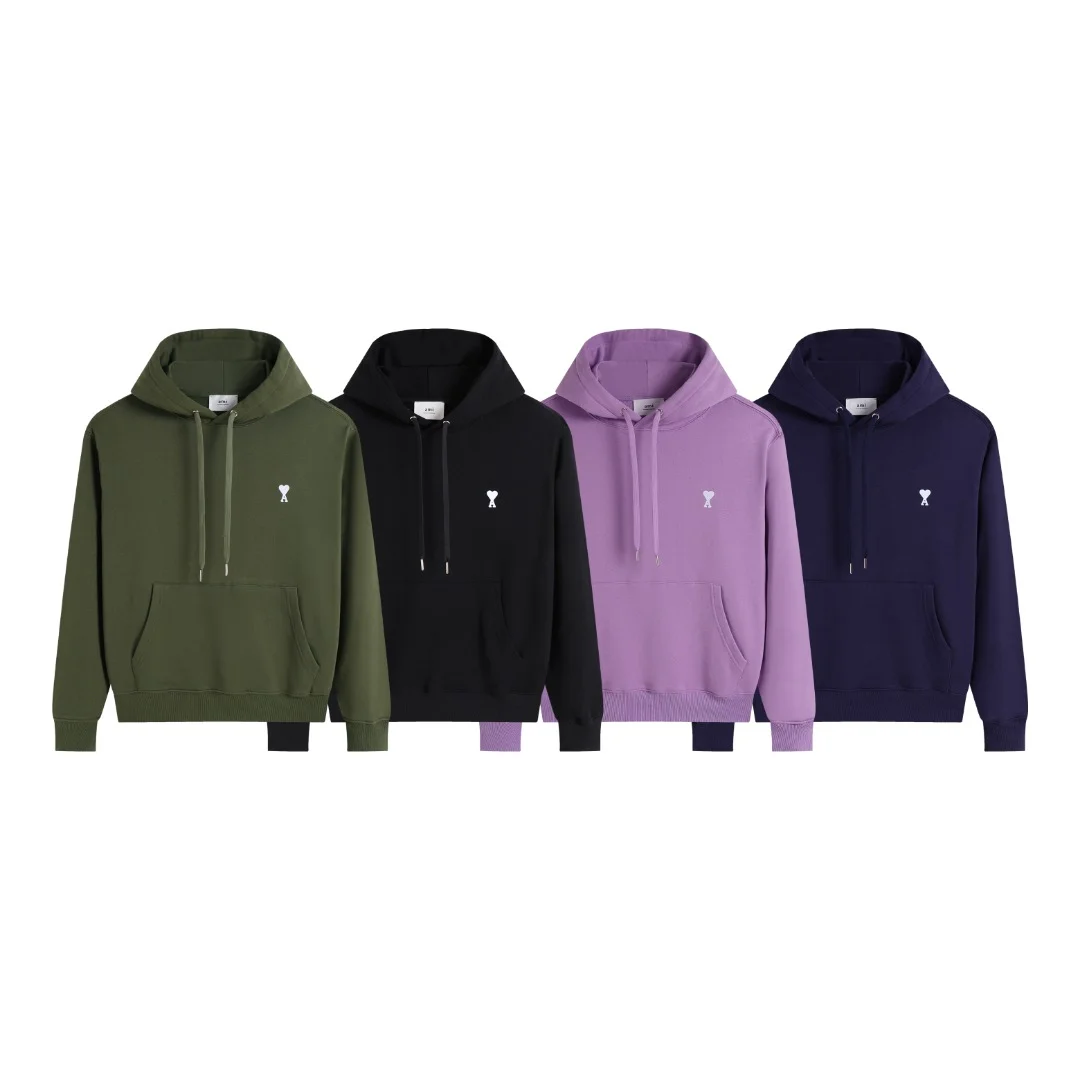 Ami 2025 Military Green/Black/Purple/Navy Hoodie with Embroidered Small Heart
