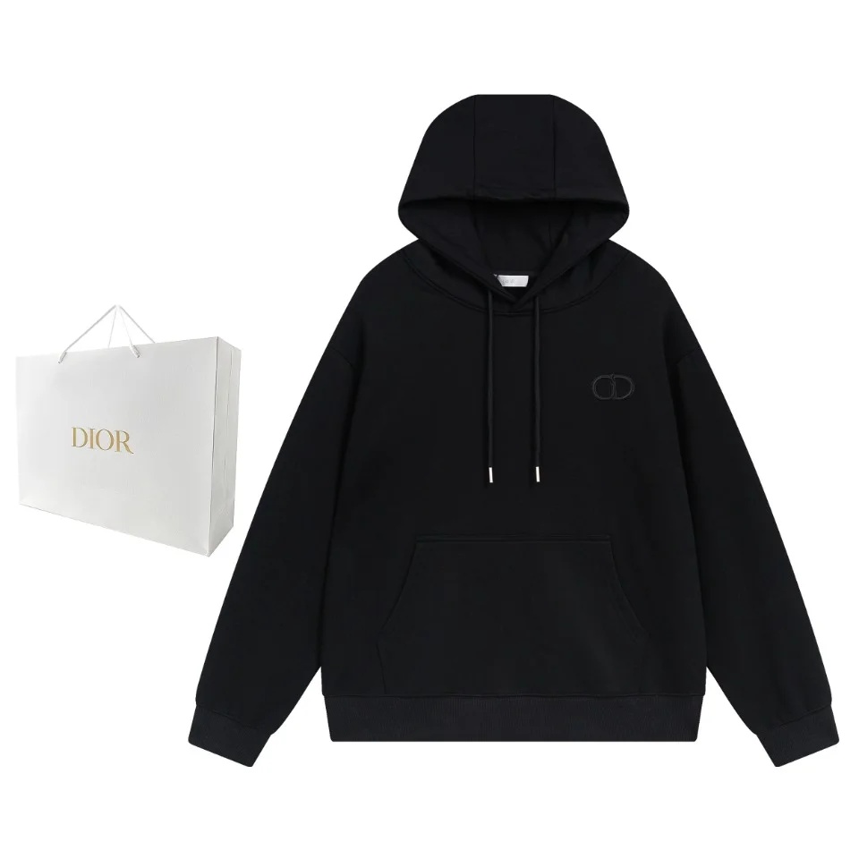 Dior Black Unisex Hoodie with 3D Embroidered Logo