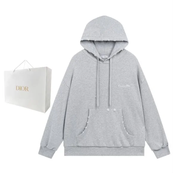 Dior Heather Gray Distressed Printed Oversized Hooded Sweatshirt