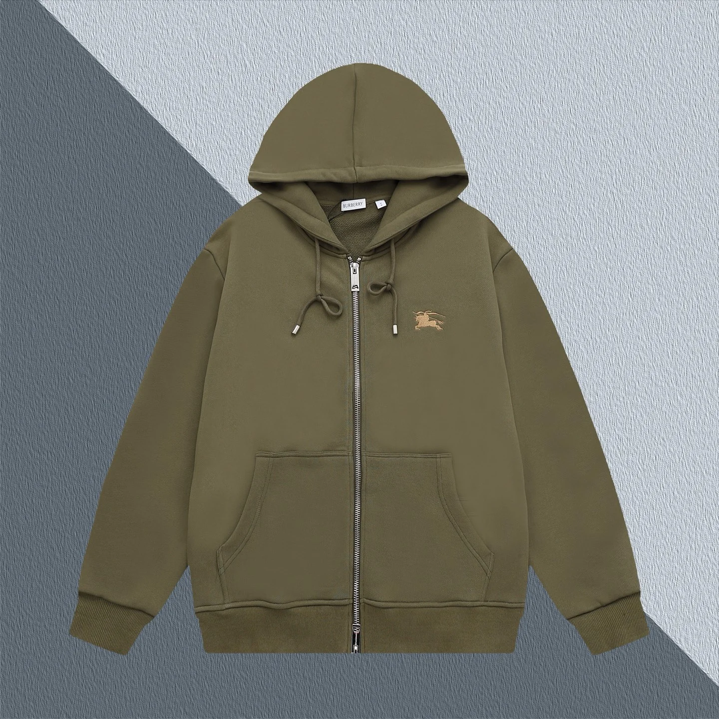 Burberry Green Hooded Zip-Up Sweatshirt with Warhorse Logo