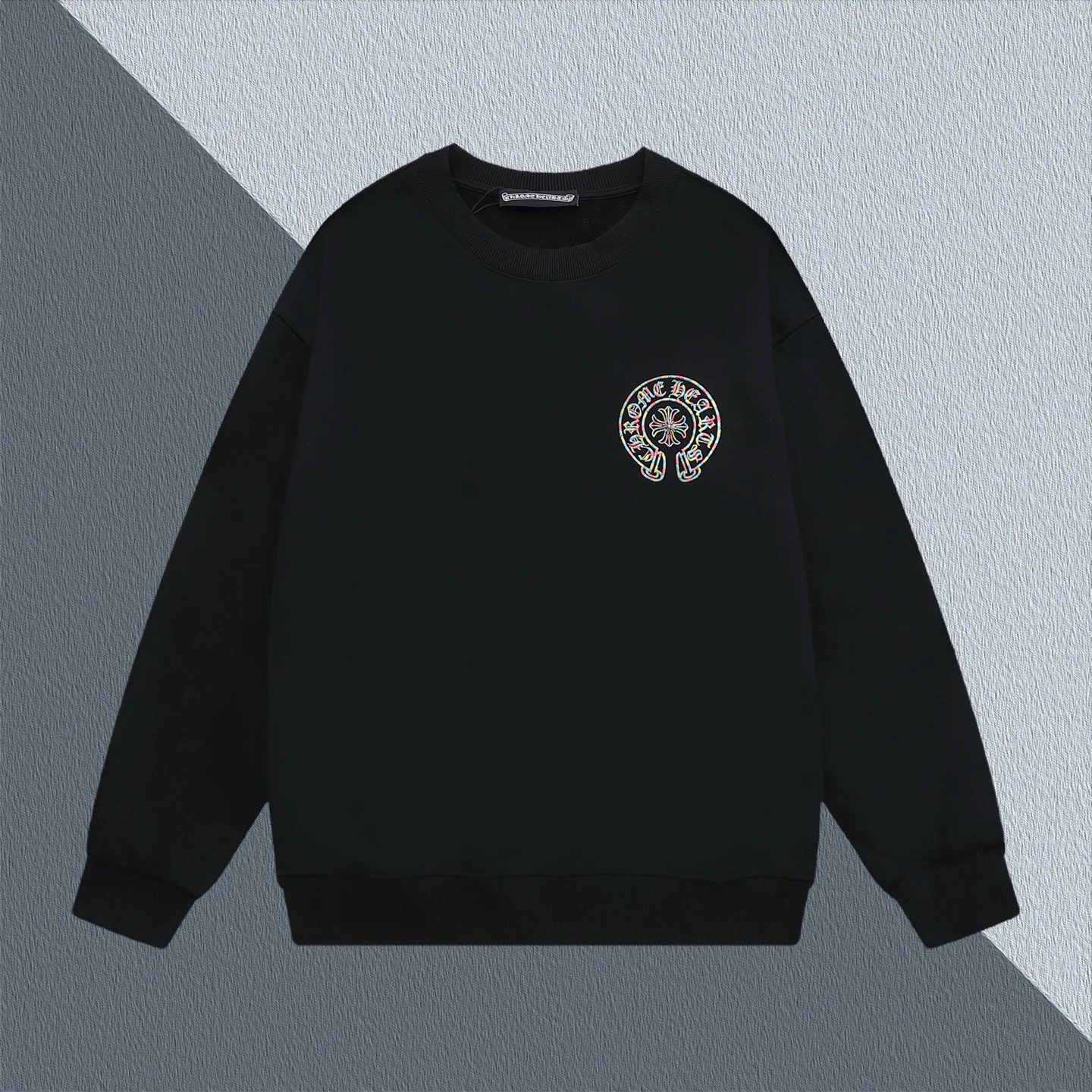 Chrome Hearts Black Crewneck Sweatshirt with Cross Horseshoe Logo