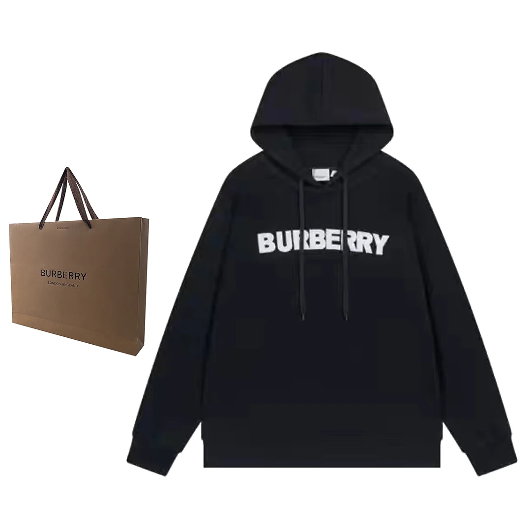 Burberry Black Loose Hooded Sweatshirt with Embroidered Logo