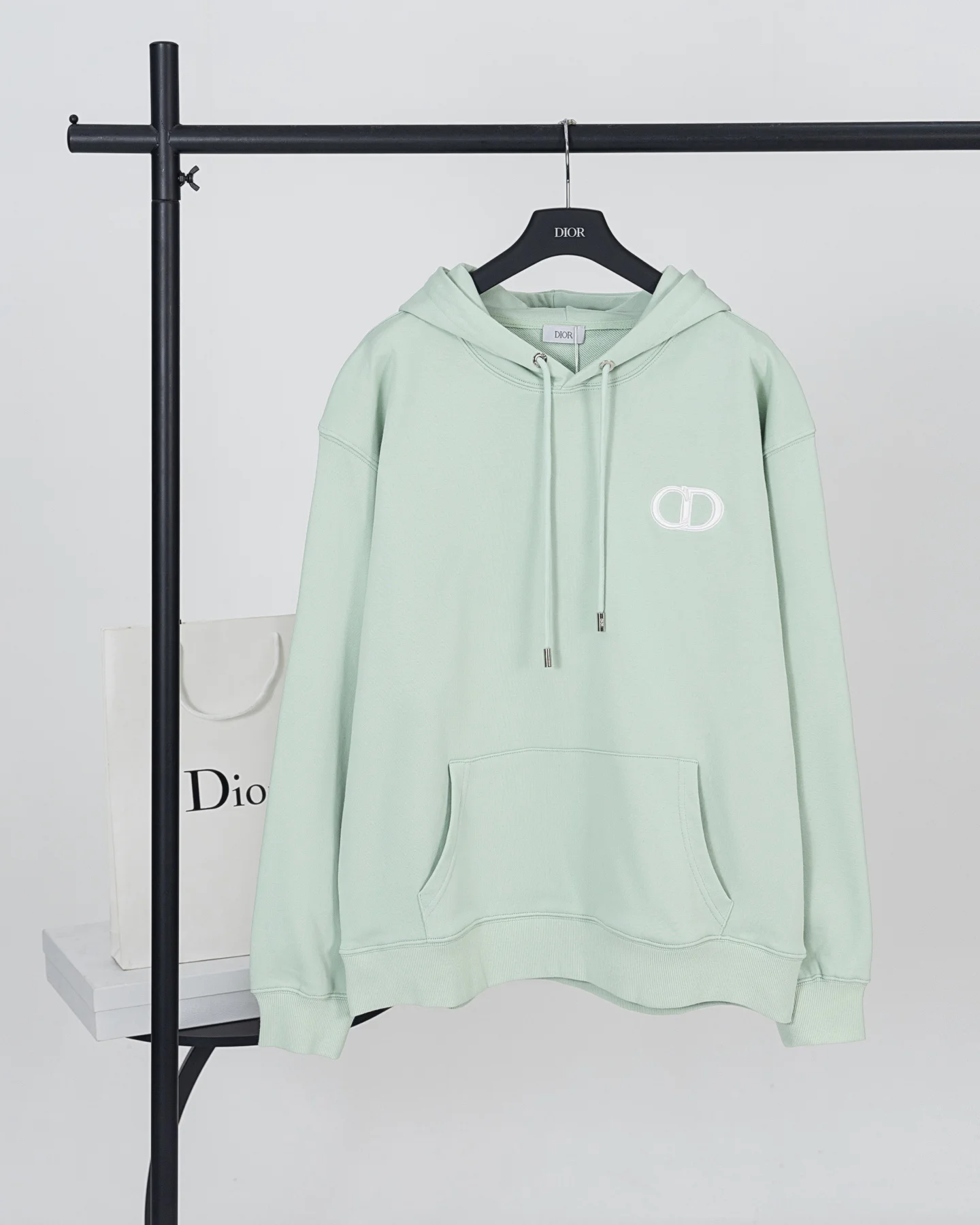 Dior 2024AW Light Green Hoodie with Icon Badge Embroidery