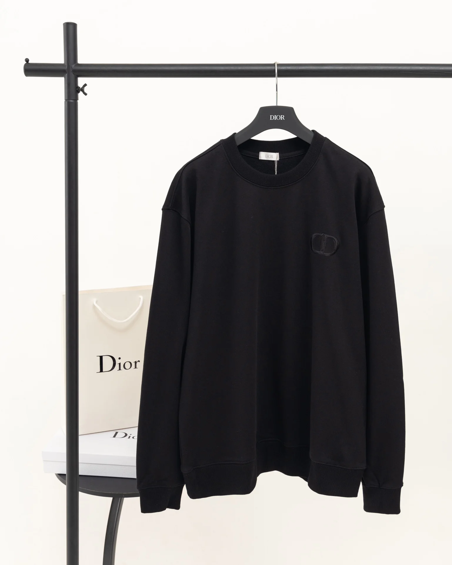 Dior 2024AW Black Crew Neck Sweatshirt with Icon Badge Embroidery