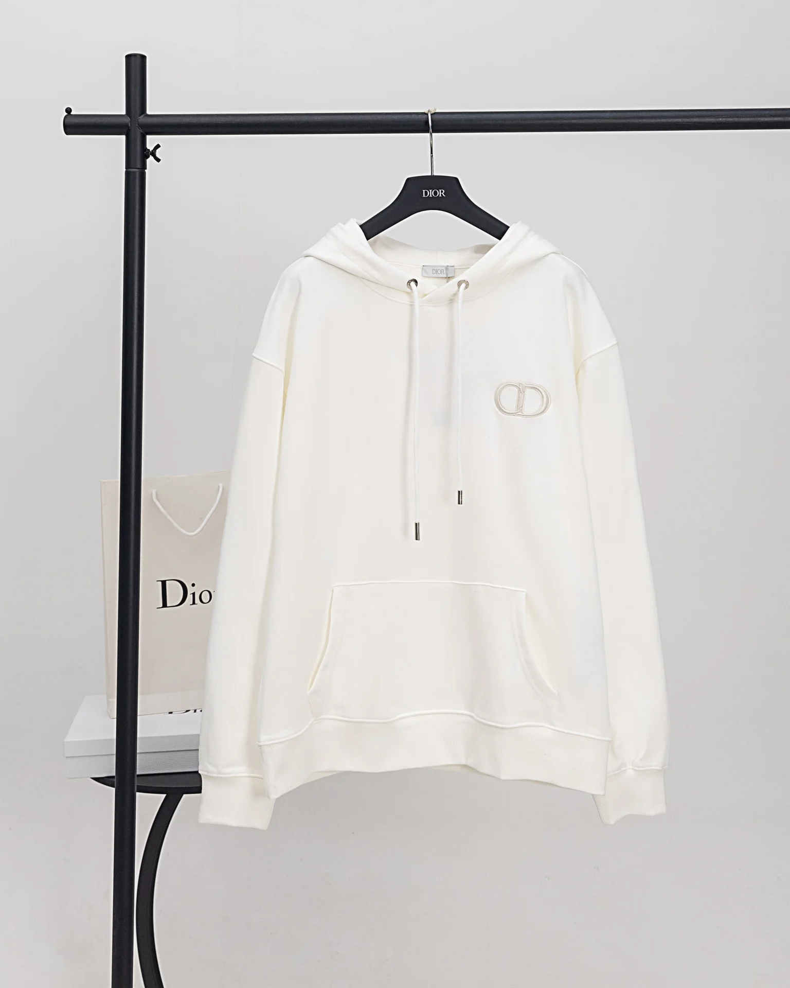 Dior 2024AW White Hoodie with Icon Badge Embroidery