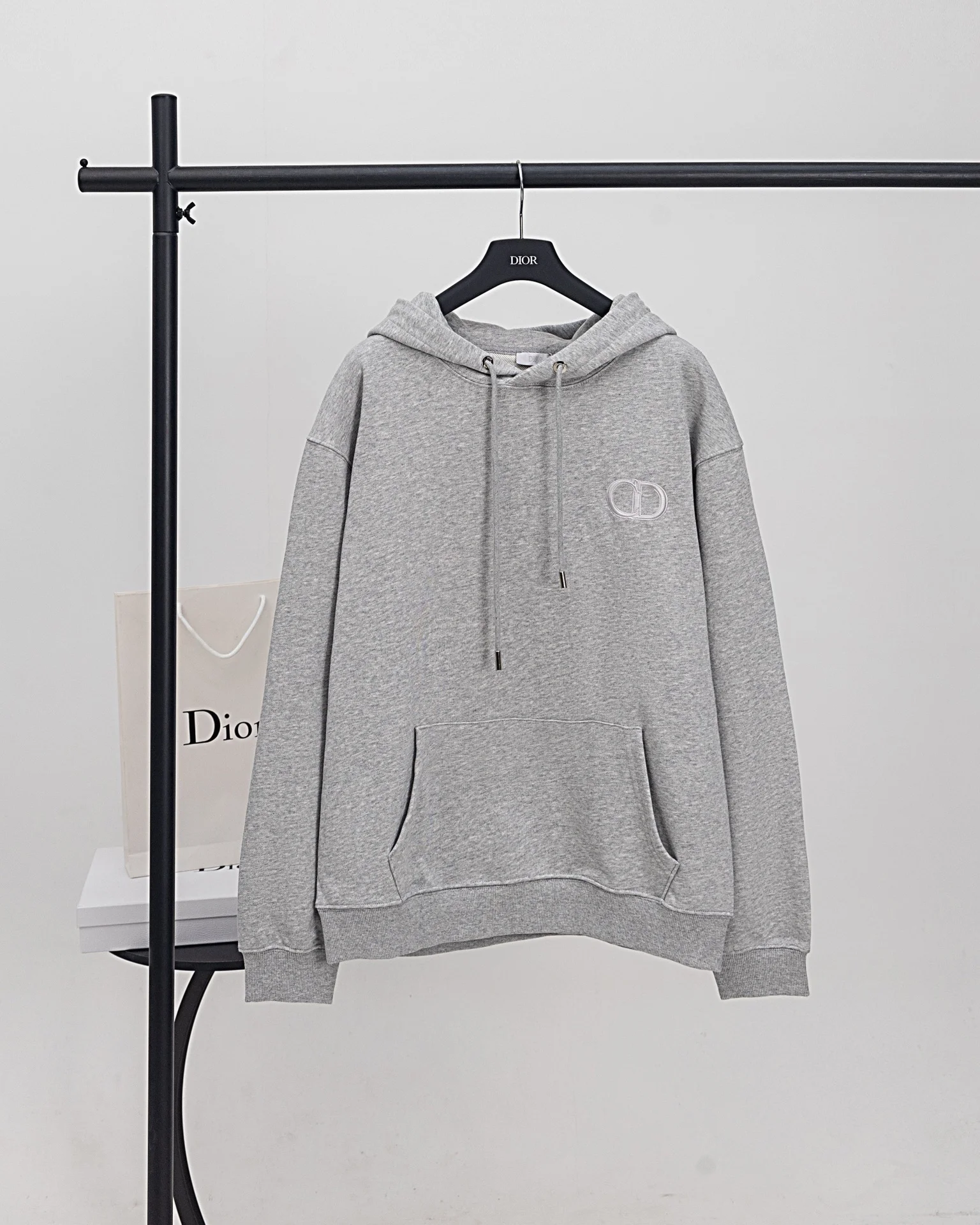 Dior 2024AW Gray Hoodie with Icon Badge Embroidery