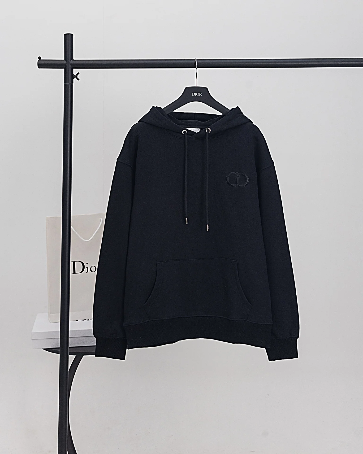 Dior 2024AW Black Hoodie with Icon Badge Embroidery