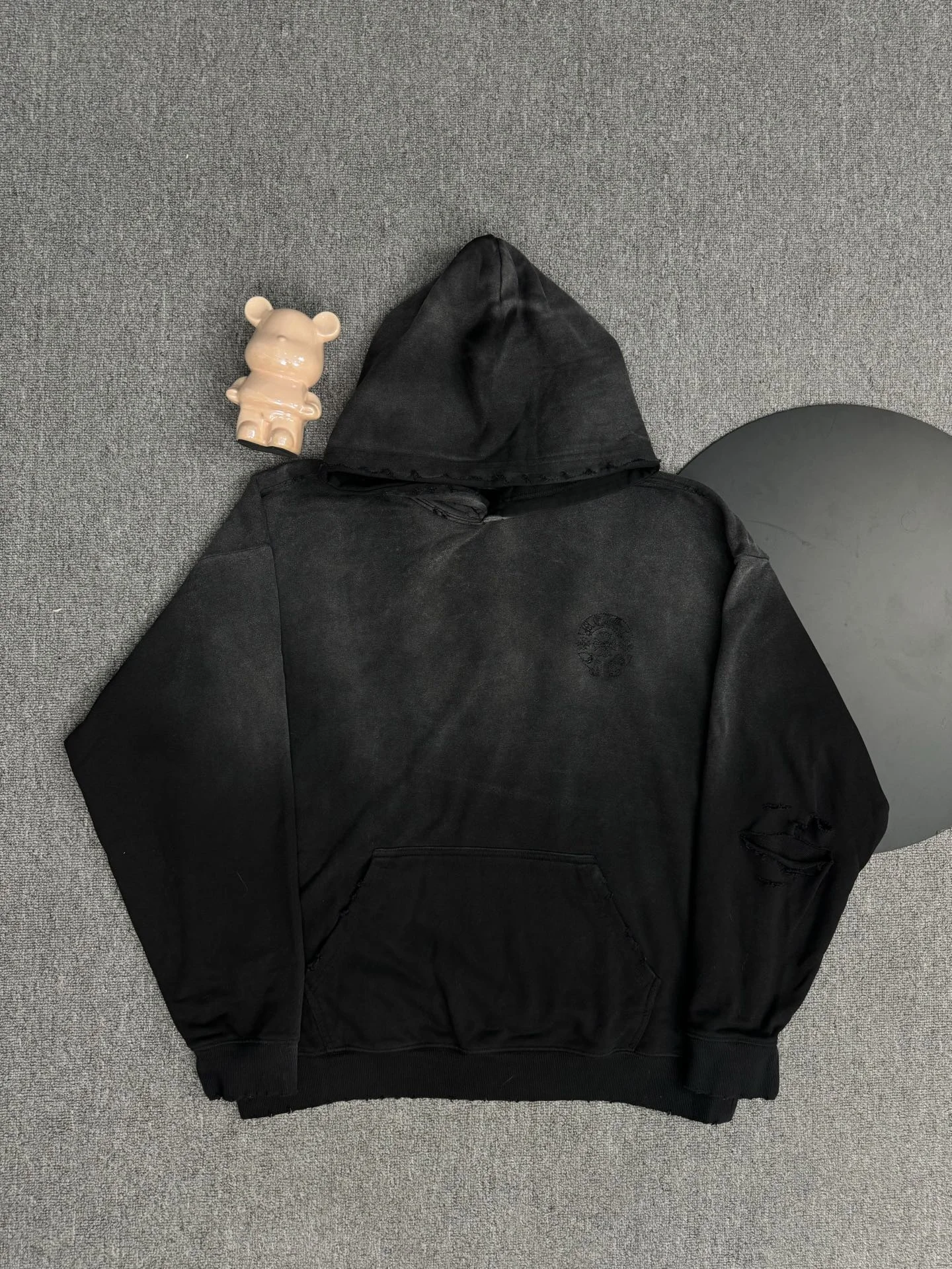 Chrome Hearts 2025 Black Acid-Washed Hoodie with Cross Patch