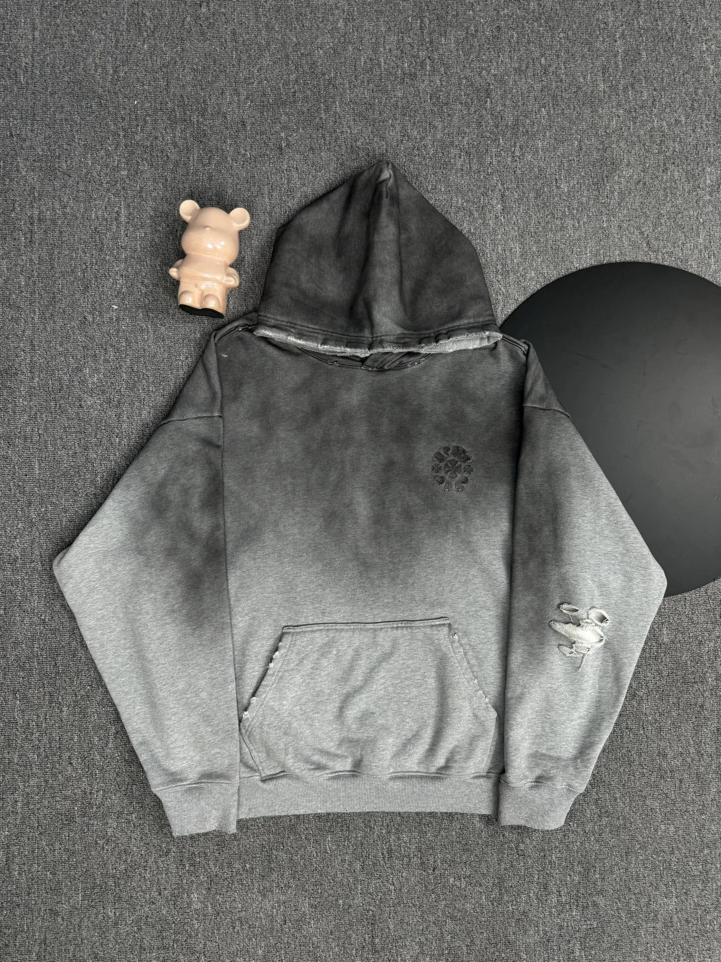 Chrome Hearts 2025 Gray Acid-Washed Hoodie with Cross Patch