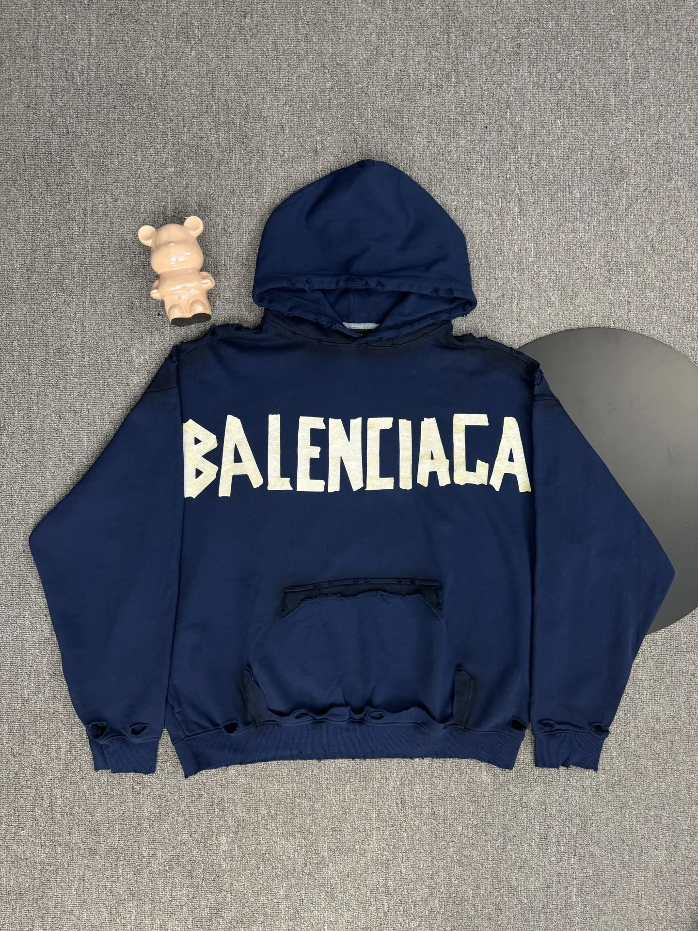 Balenciaga 25SS Royal Blue Hoodie with Yellow Tape Print