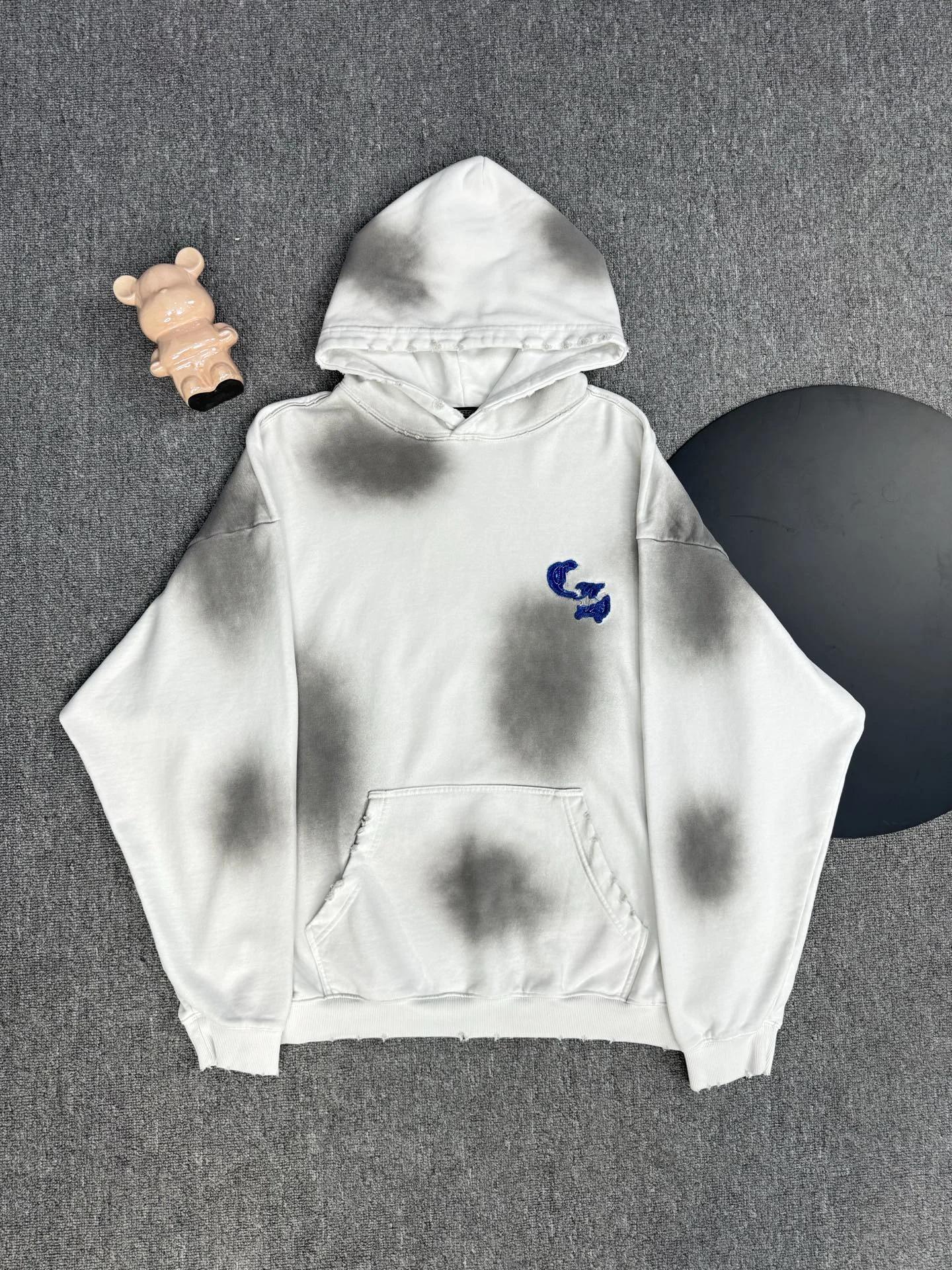 Chrome Hearts 2025 White Acid-Washed Hoodie with Cross Patch