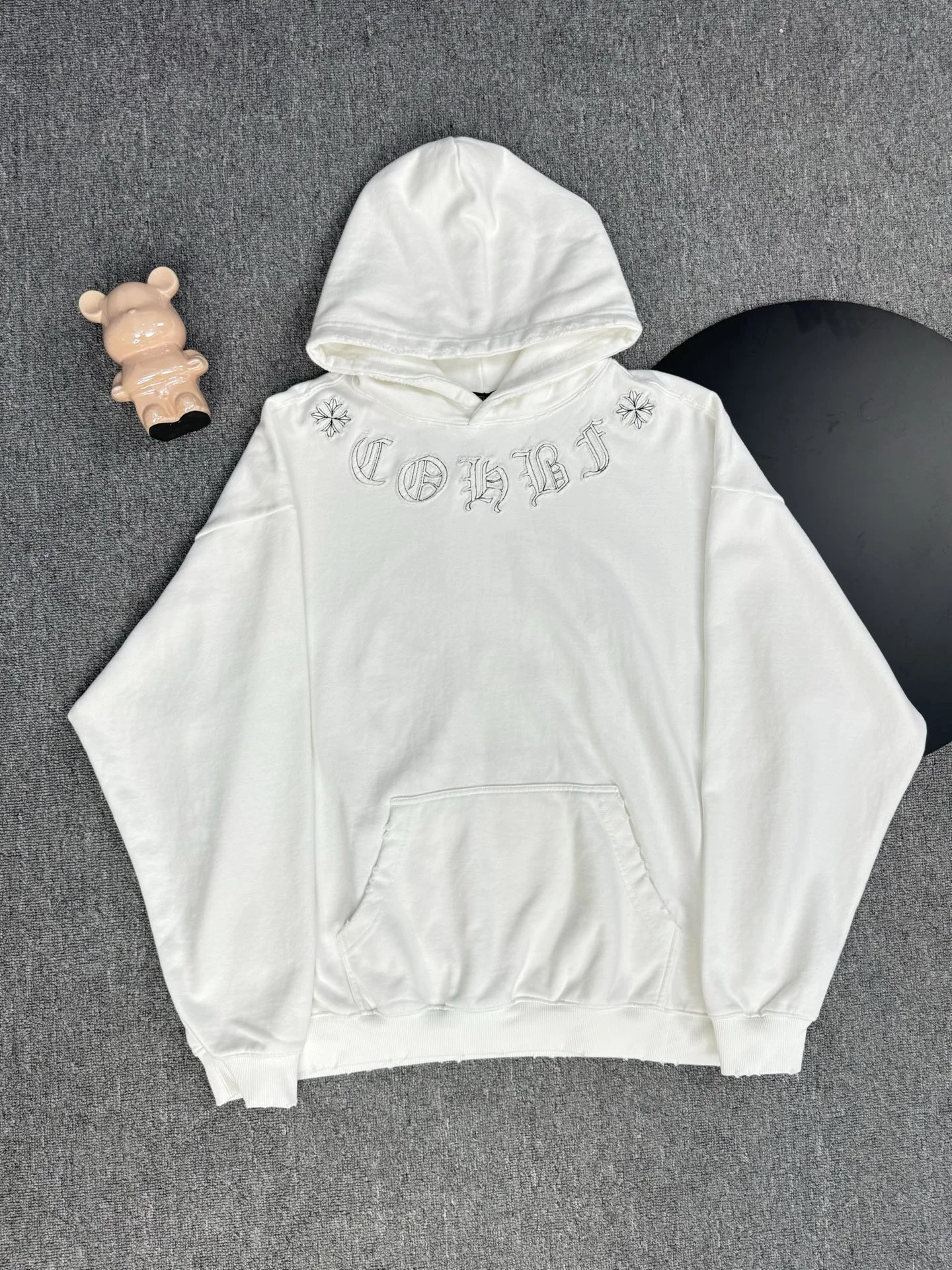 Chrome Hearts White Hoodie with Cross Patch & Letter Embroidery