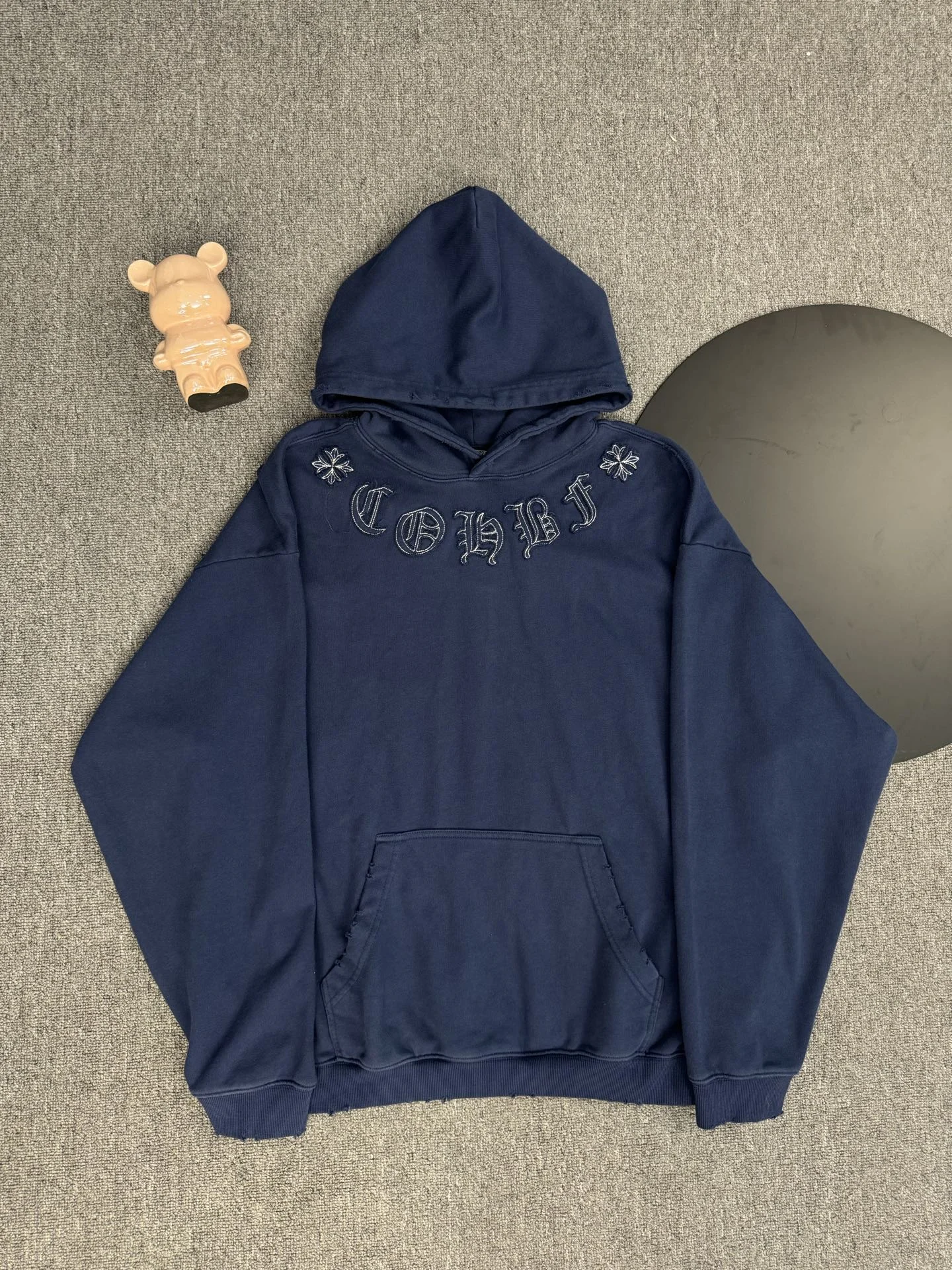 Chrome Hearts 2025 Navy Blue Hoodie with Cross Patch & Letter