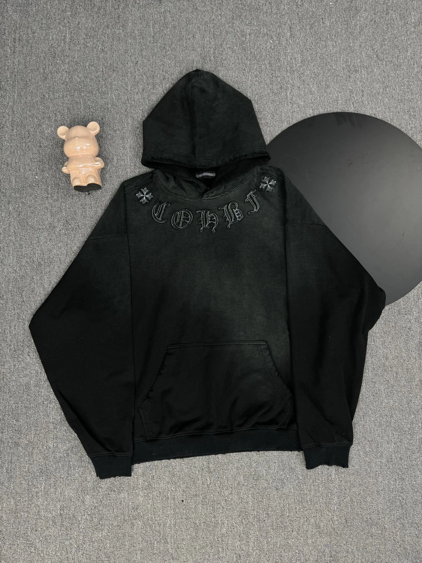 Chrome Hearts 2025 Black Hoodie with Cross Patch & Letter Embroidery