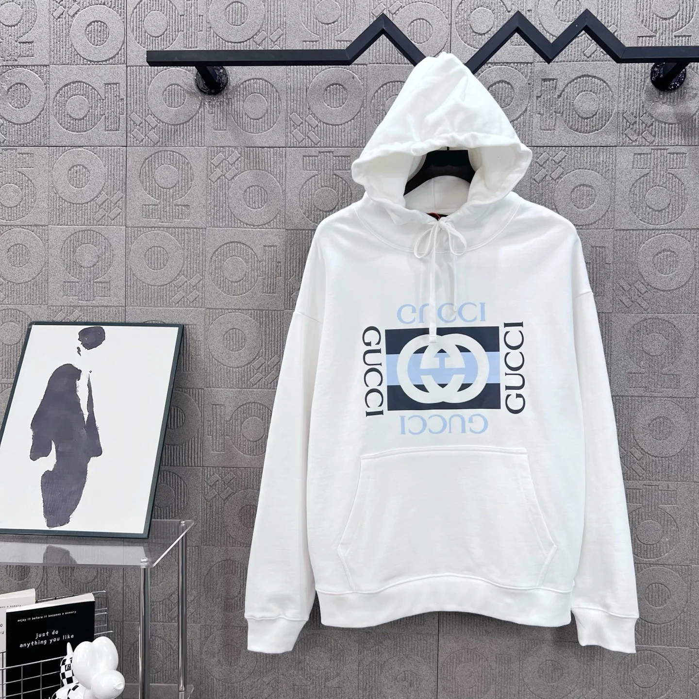 Gucci 2025 White Hoodie with Square Letter & Logo Print