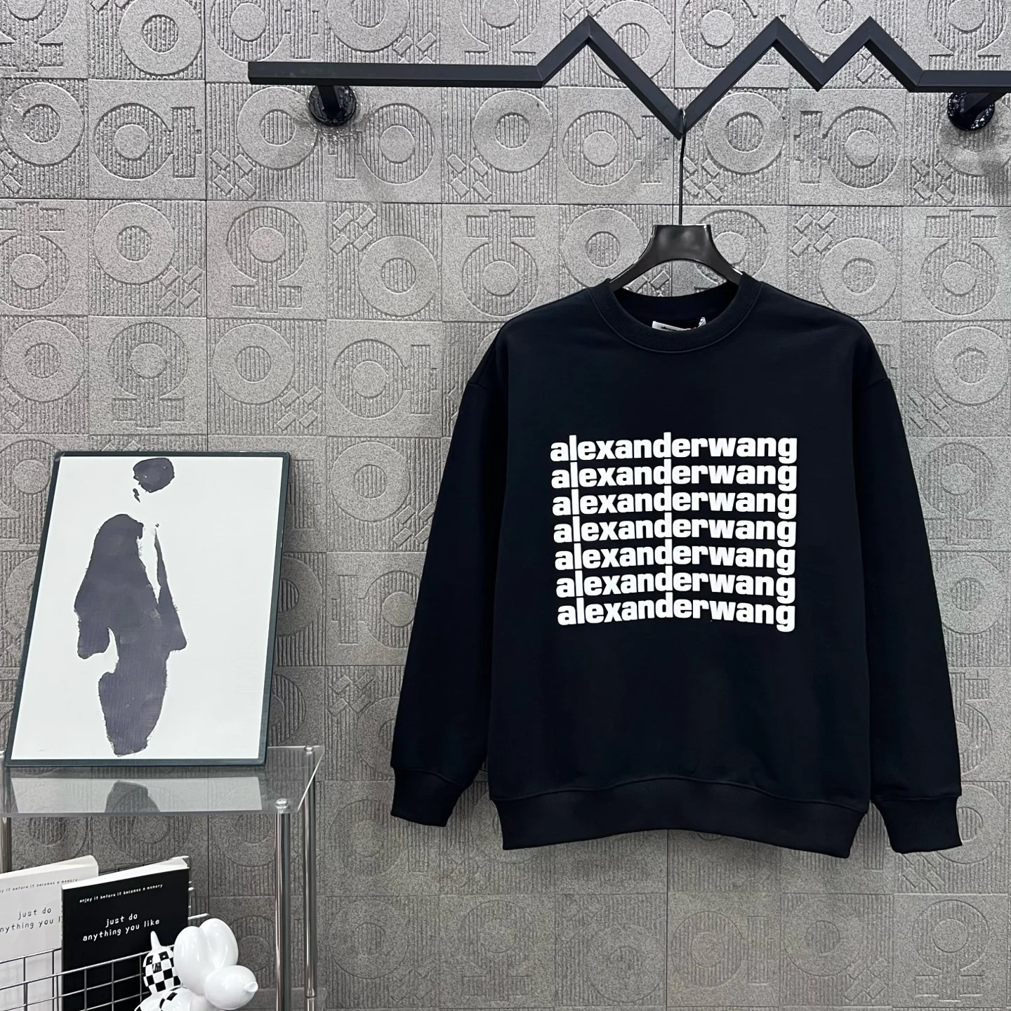 Alexander Wang Black Crewneck Sweatshirt with 3D Silicone Logo