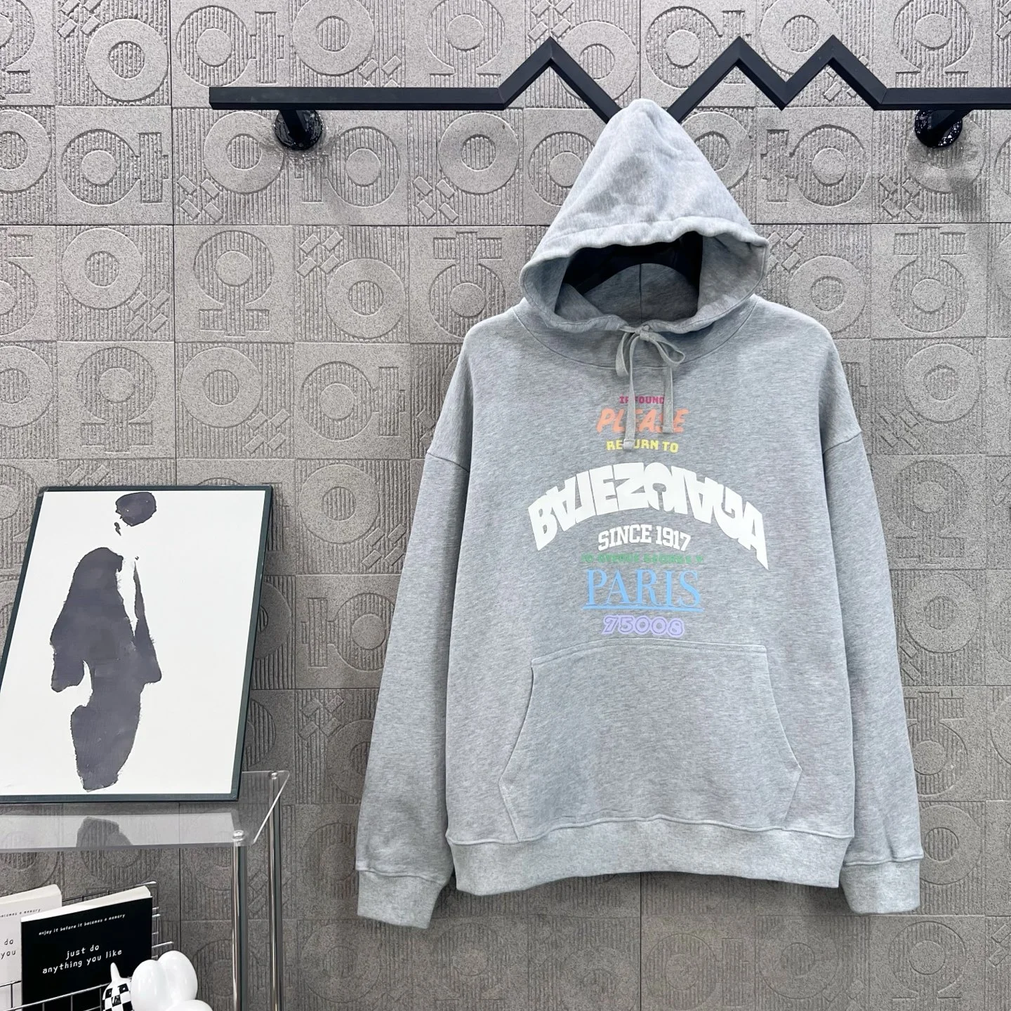 Balenciaga 2025 Gray Hooded Sweatshirt with Colorful Reverse Logo