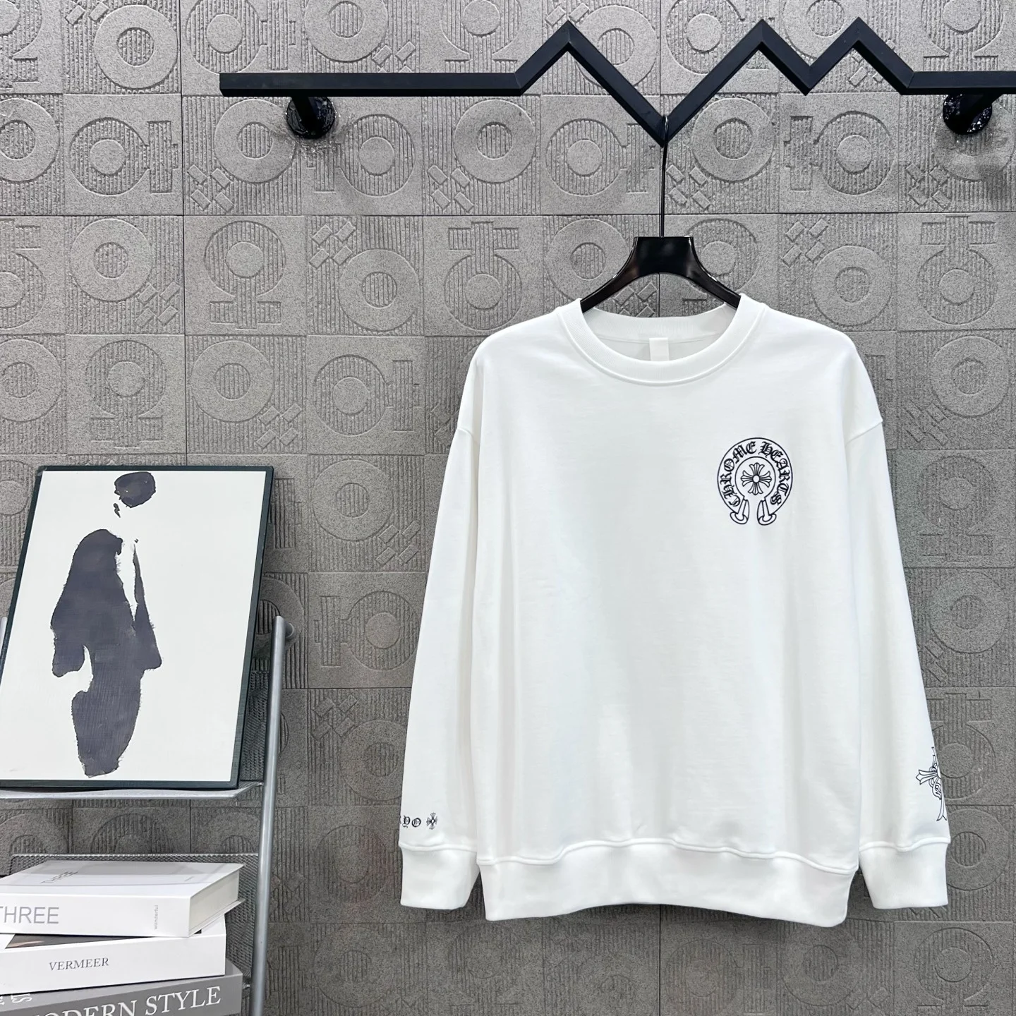 Chrome Hearts White Crewneck Sweatshirt with Cross & Sanskrit