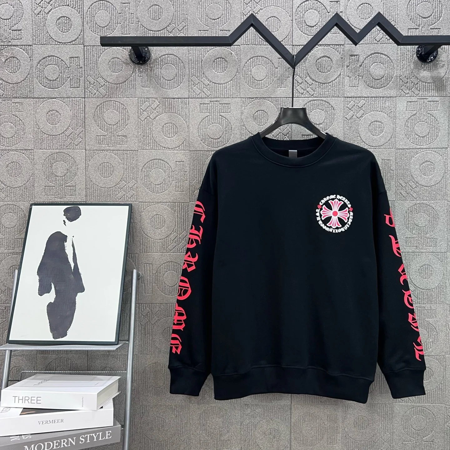 Chrome Hearts Black Crewneck Sweatshirt with Cross & Sanskrit