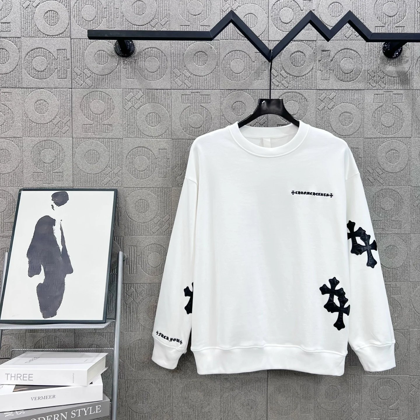 Chrome Hearts White Crewneck Sweatshirt with Sanskrit & Cross