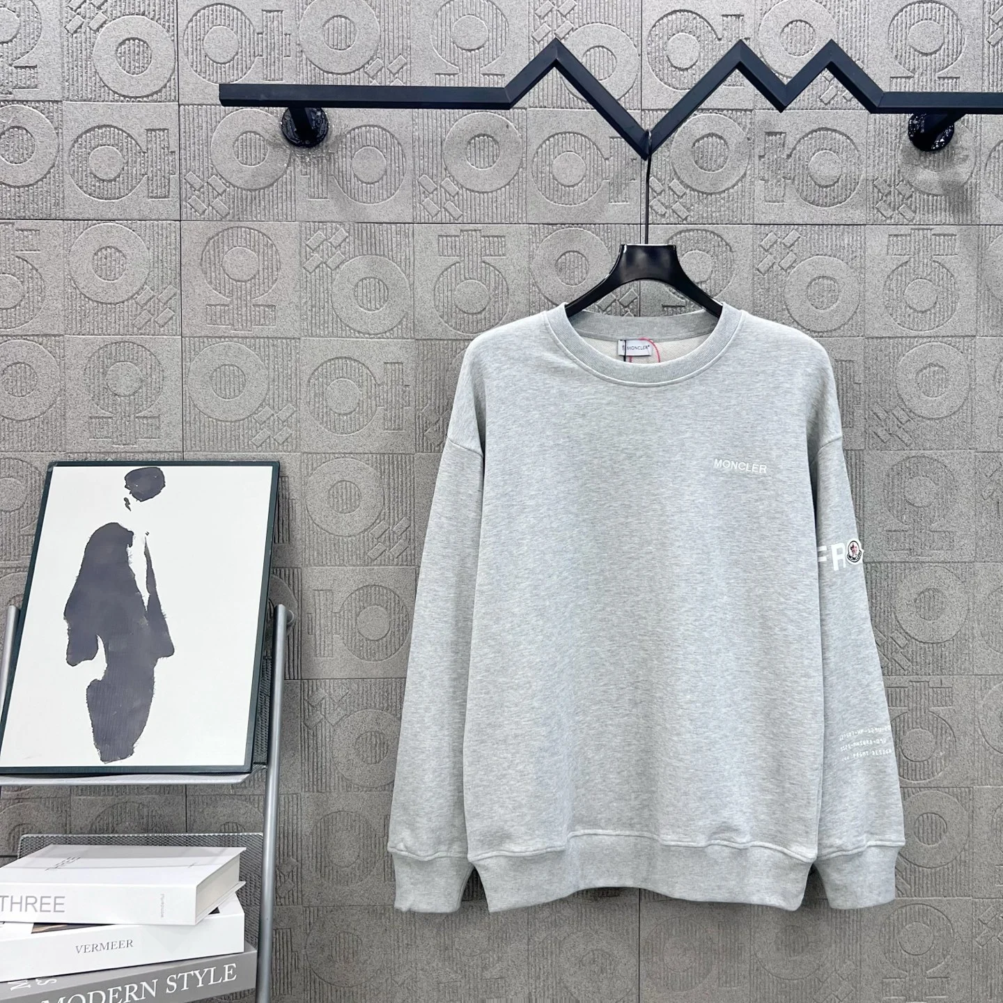 Moncler Gray Crewneck Sweatshirt with Small Logo Embroidery