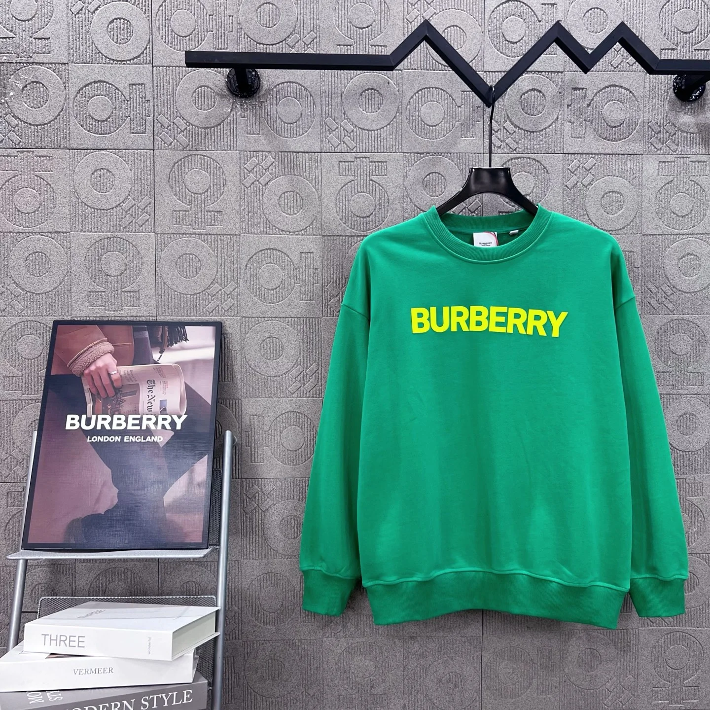 Burberry Green Crew Neck Sweatshirt with 3D Silicone Logo