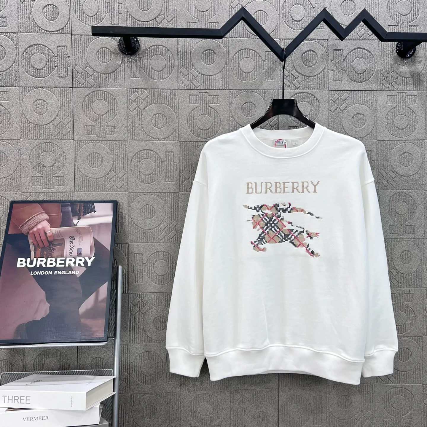 Burberry White Crew Neck Sweatshirt with Horse Embroidery
