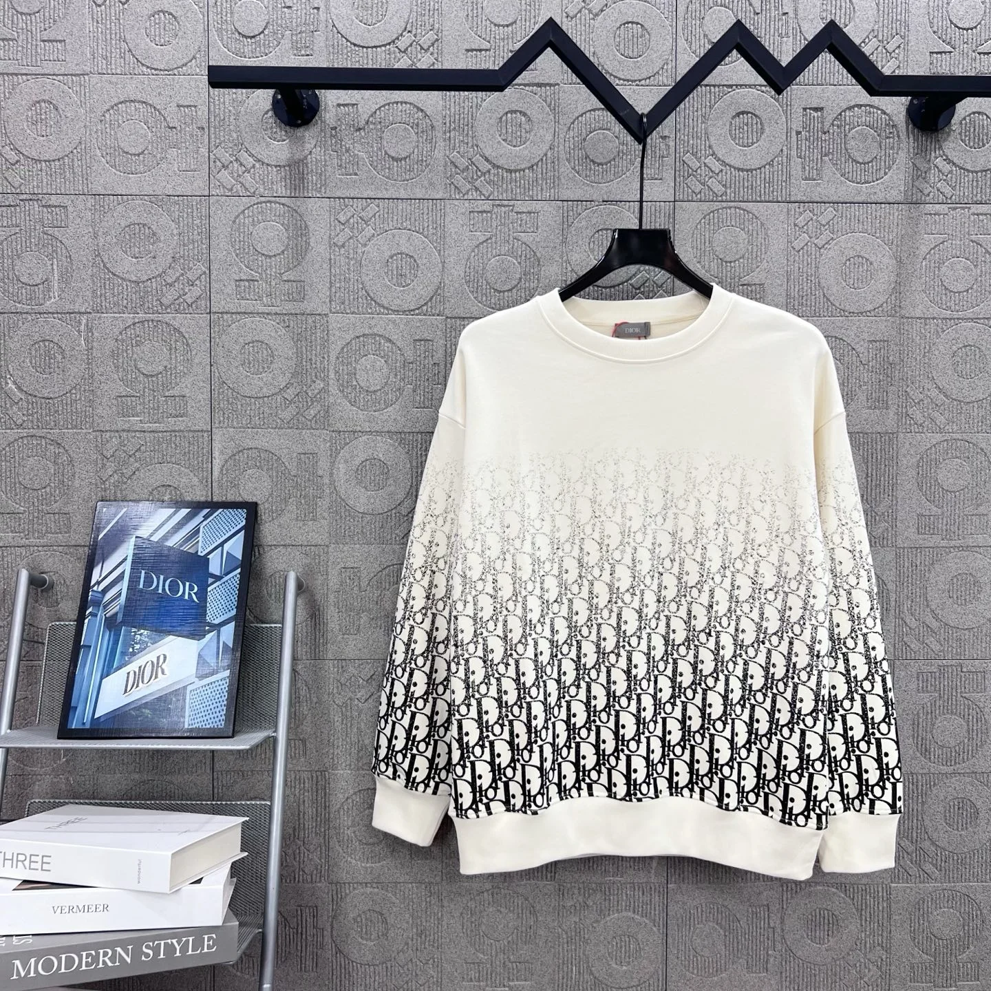 Dior Beige Crew Neck Sweatshirt with Gradient Monogram Print