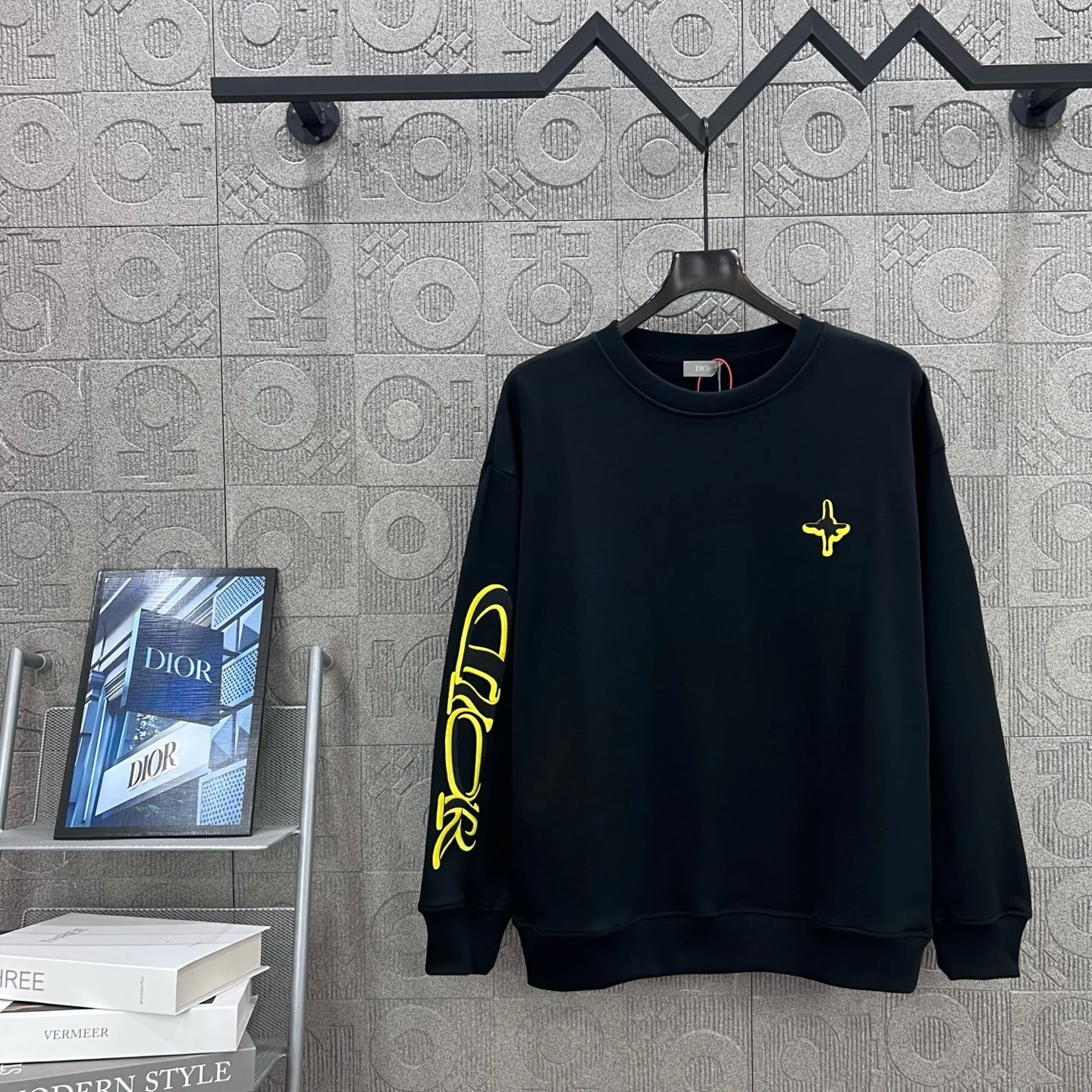 Dior Black Crew Neck Sweatshirt with Chest & Sleeve Embroidery
