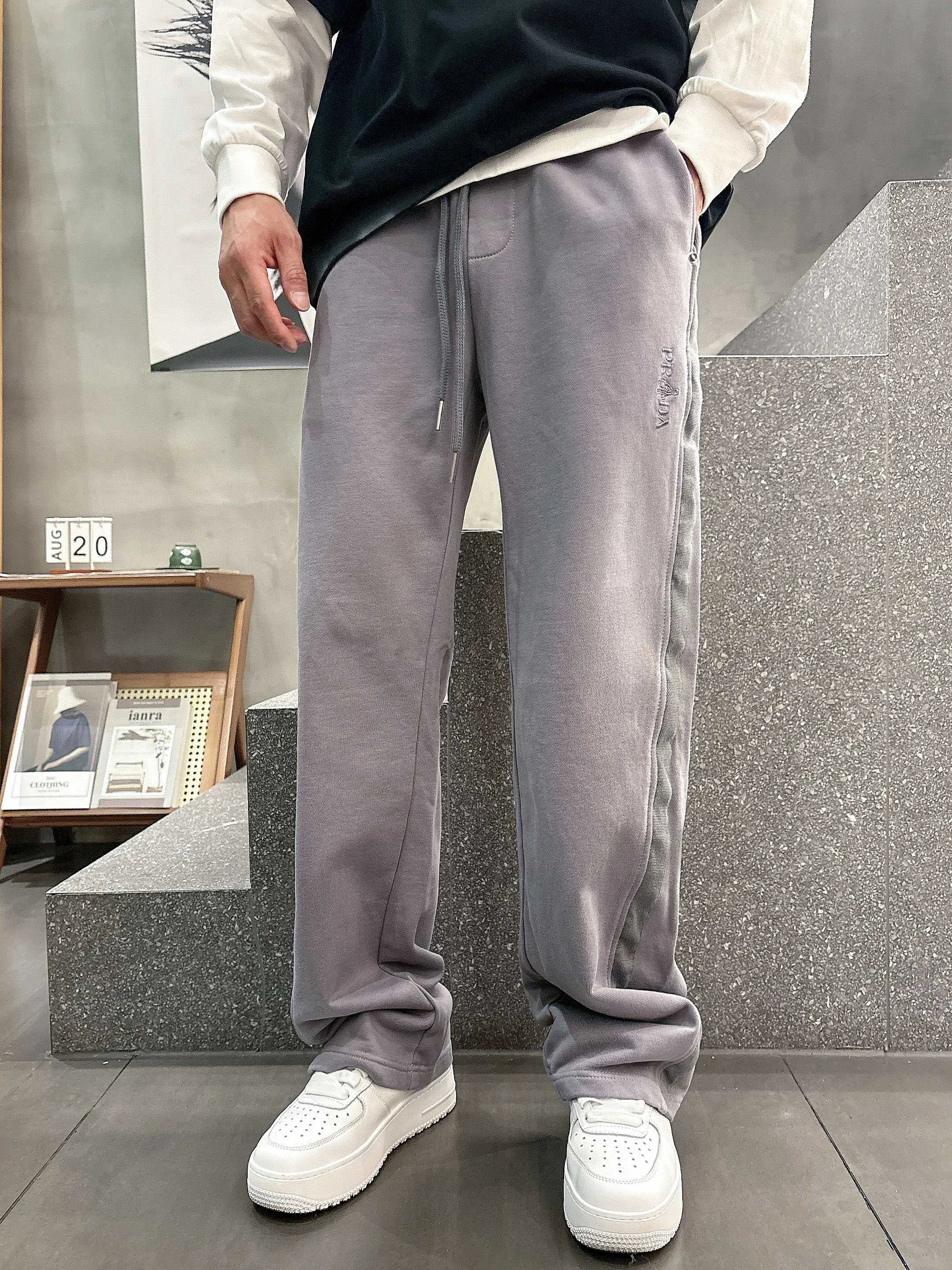 Prada 2025 Autumn Winter Gray Casual Pants with Classic Logo