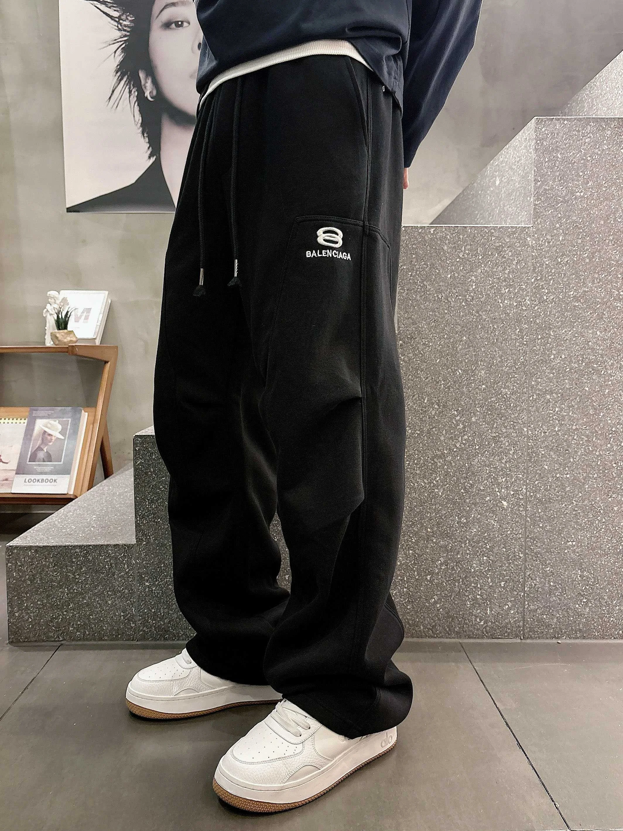 Balenciaga 2025 Autumn Winter Black Casual Pants with Classic Logo