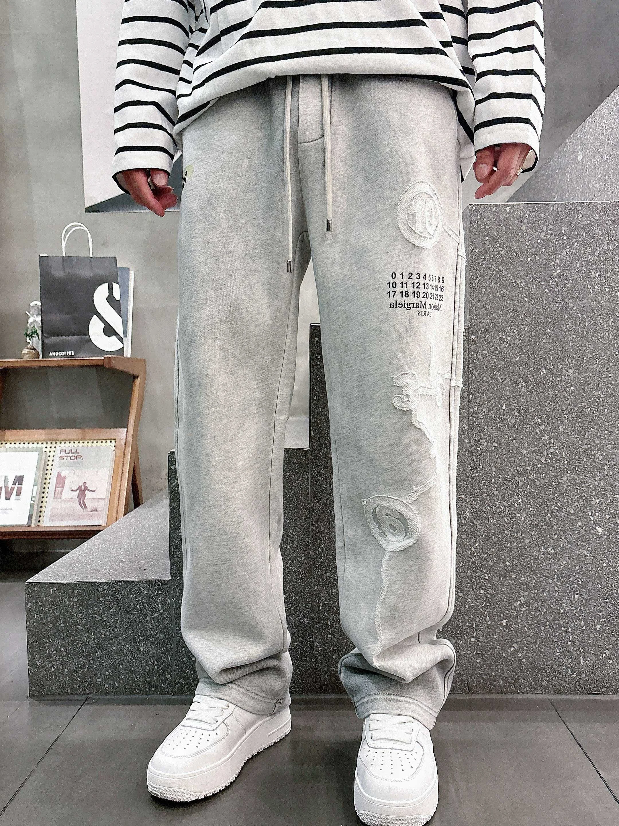 MM6 2025 Autumn Winter Light Gray Casual Pants with Classic Logo