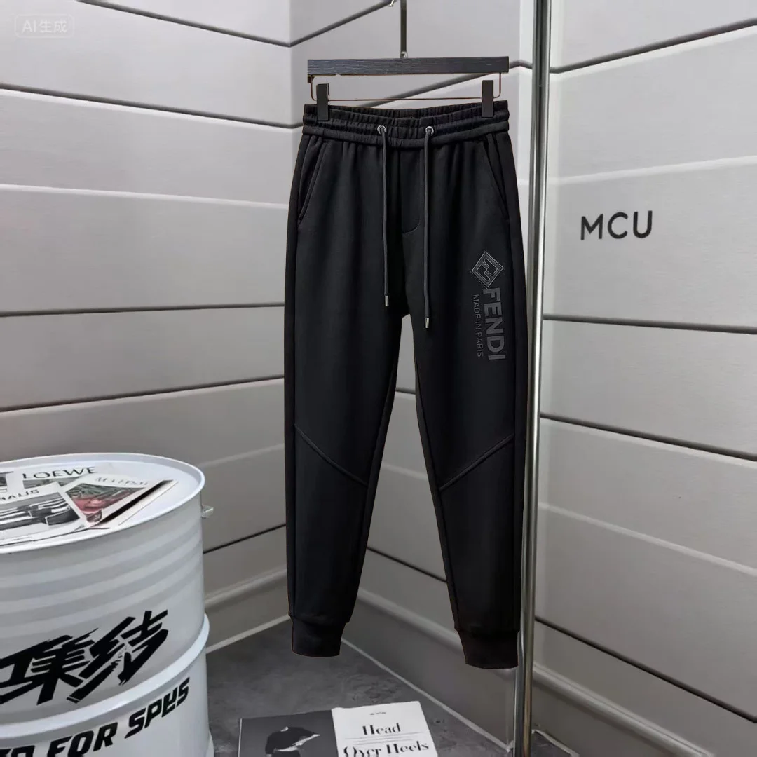 Fendi 2025 Autumn Winter Black Casual Pants with Classic Logo & High Comfort