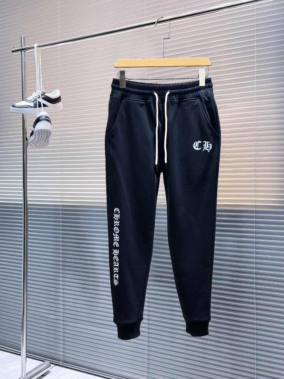 Chrome Hearts New Black Casual Pants with Elastic Drawstring & Breathable Comfort