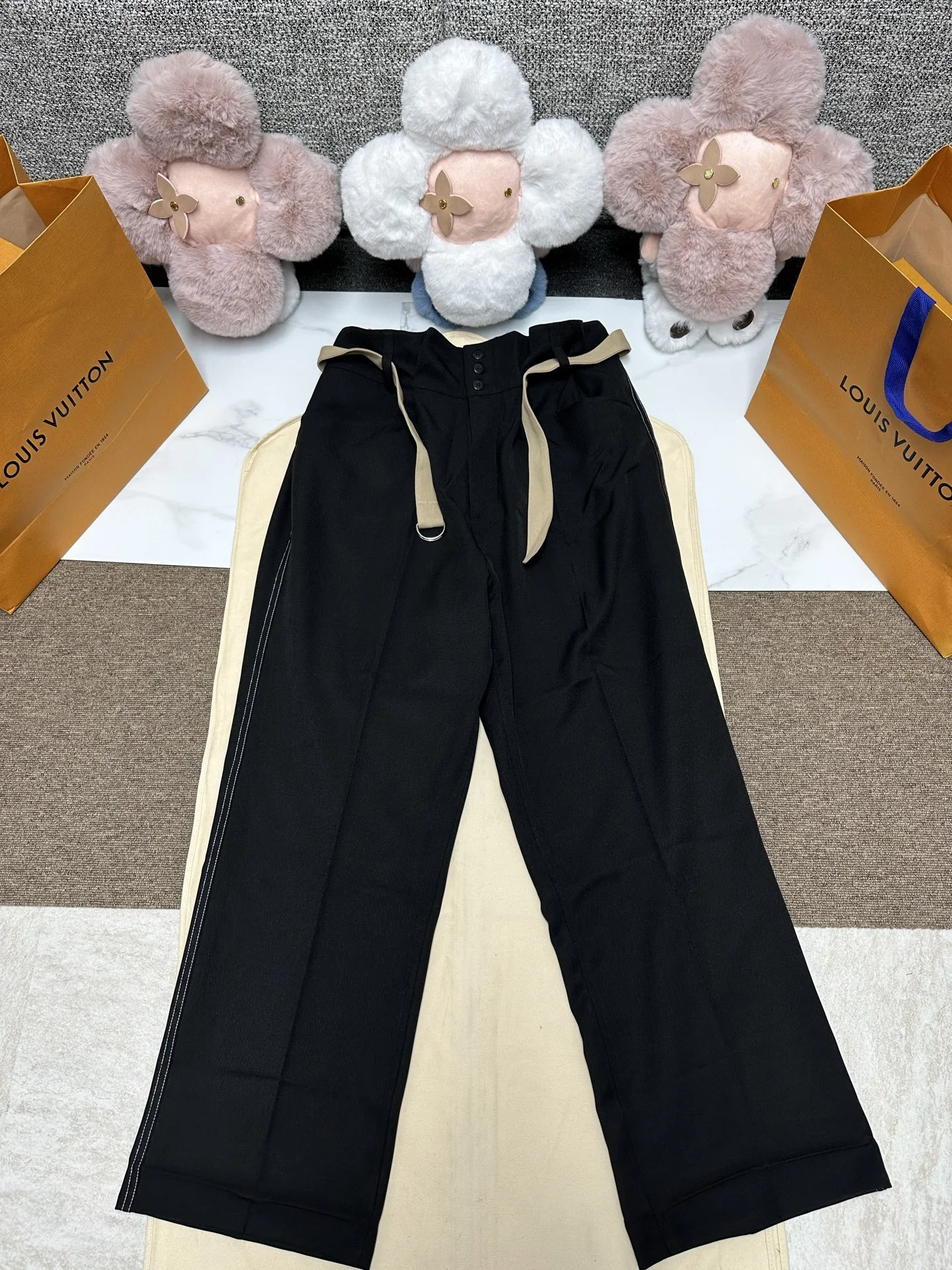 Maison Margiela 2025 New Men's High-Waisted Black Straight-Leg Casual Pants