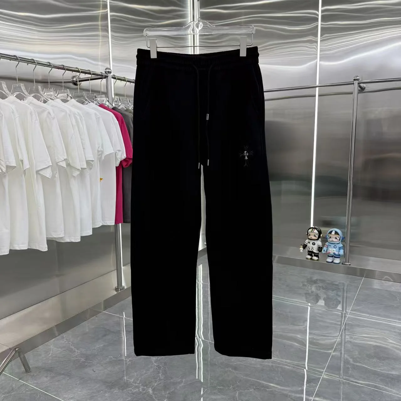 Chrome Hearts 2025 Autumn Winter New Black Wide-Leg Pants with Cross Patch Logo