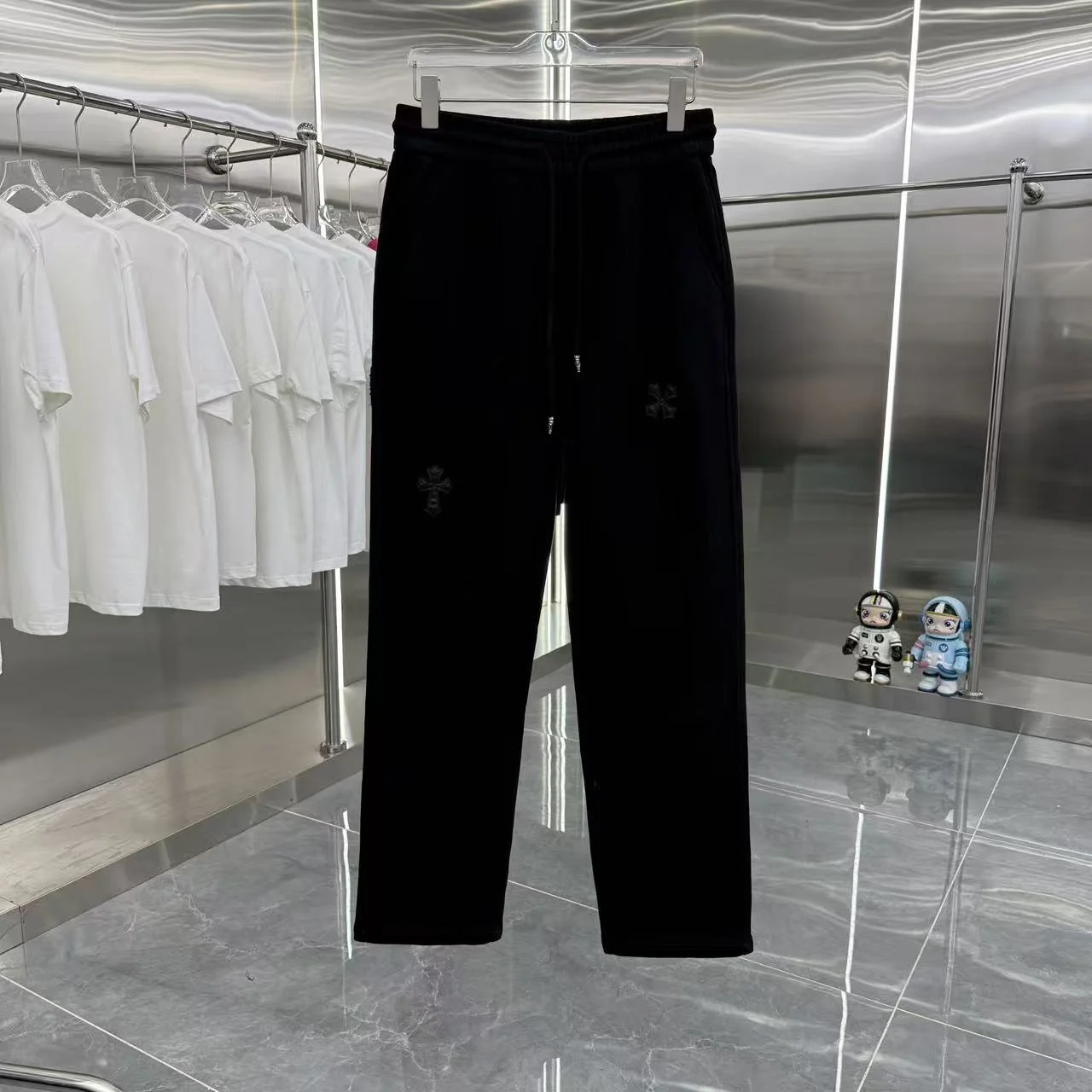 Chrome Hearts 2025 Autumn Winter New Black Wide-Leg Pants with Logo Burned Craft