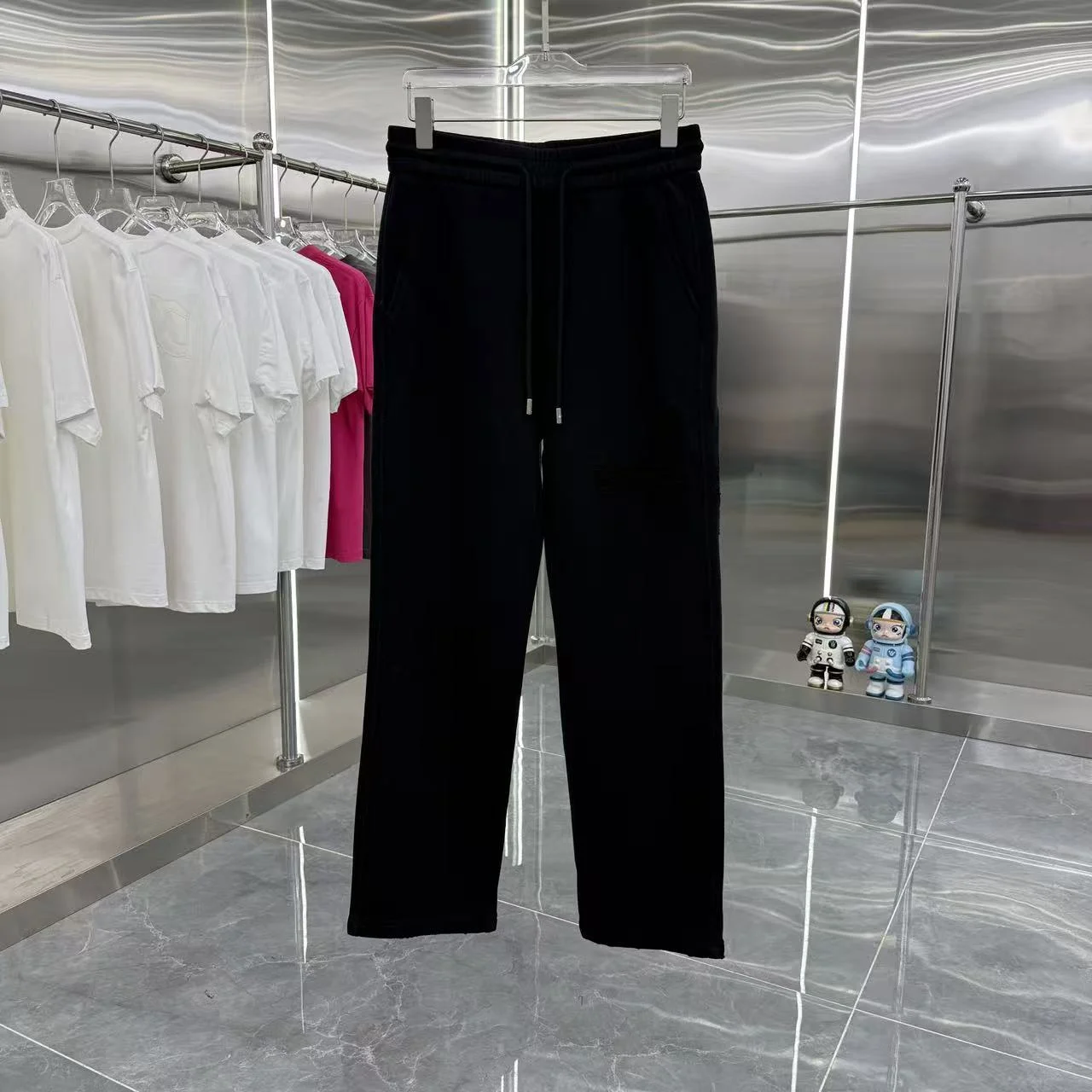 Balenciaga 2025 Autumn Winter New Black Wide-Leg Pants with Logo Burnout