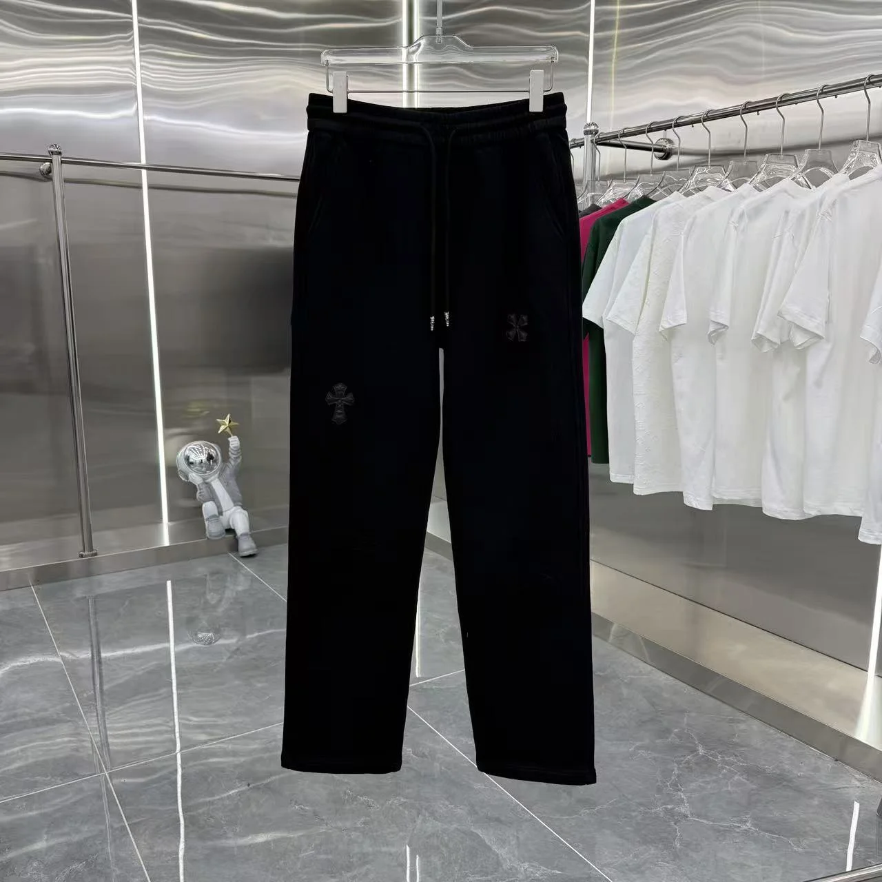 Chrome Hearts 2025 Autumn Winter New Black Wide-Leg Pants with Laser-Burned Cross