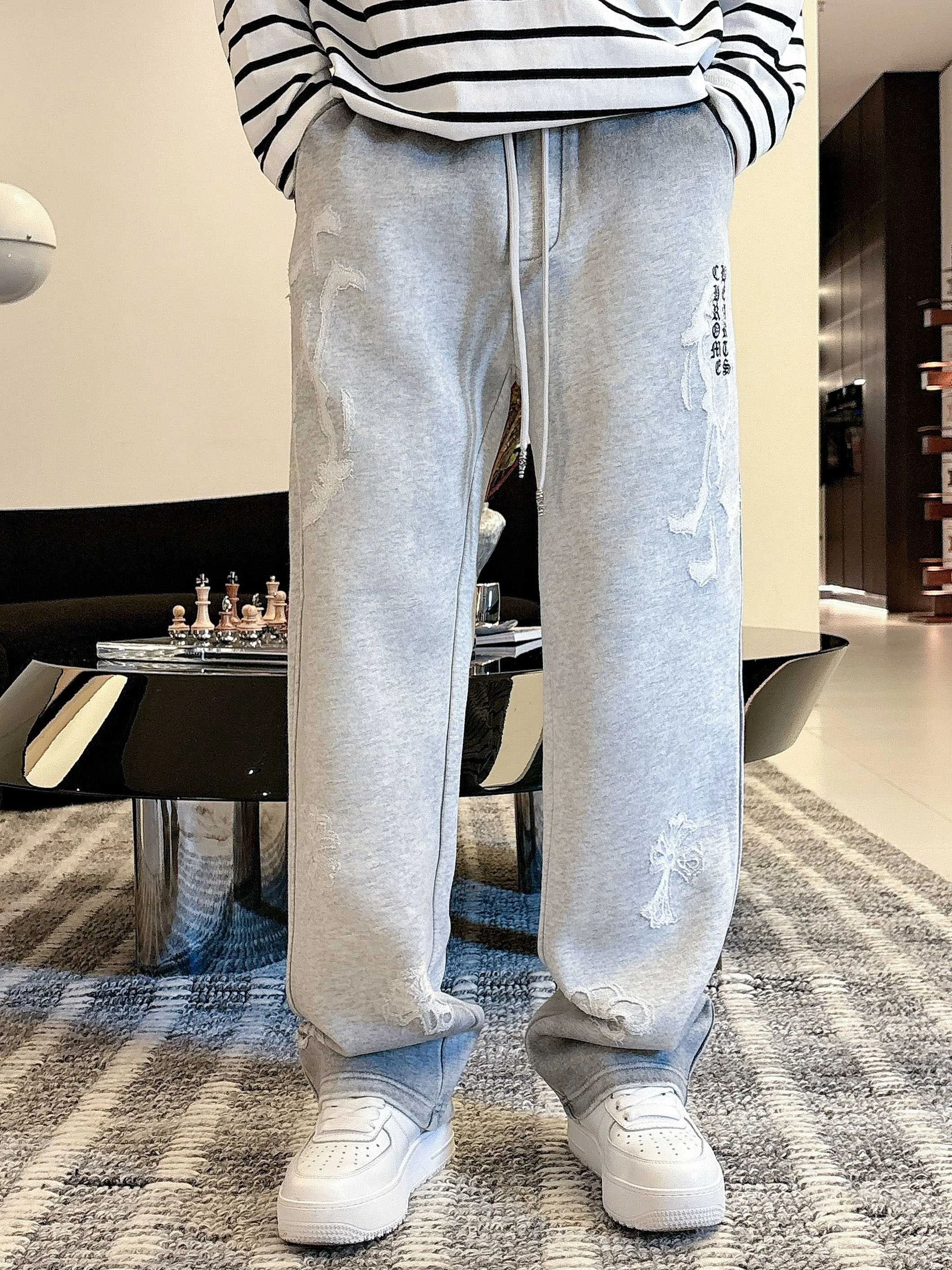 Chrome Hearts 2025 Autumn Winter New Light Gray Casual Pants with Classic Logo