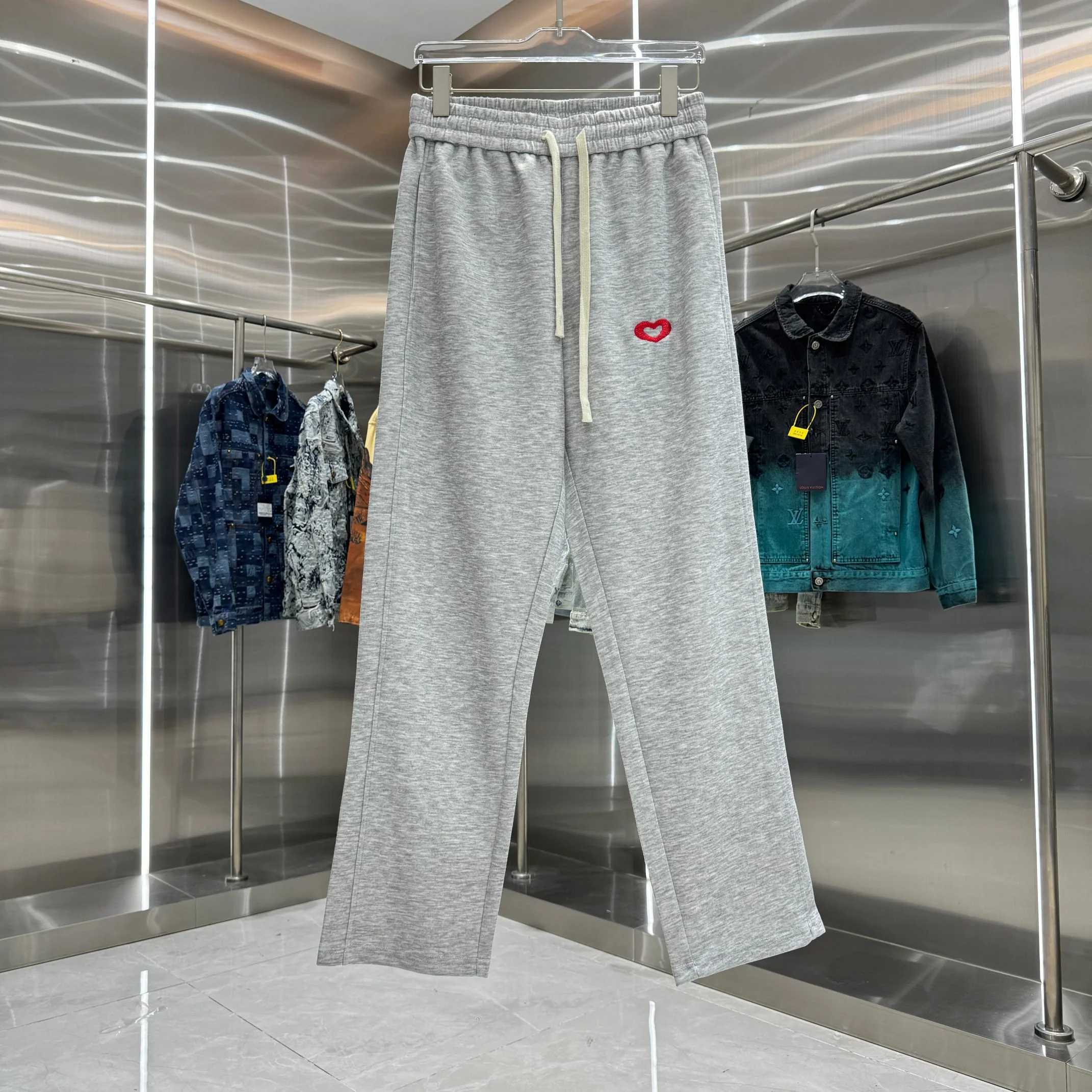 Balenciaga 2025 Autumn Winter New Gray Pants with LOGO Embroidery & Drawstring