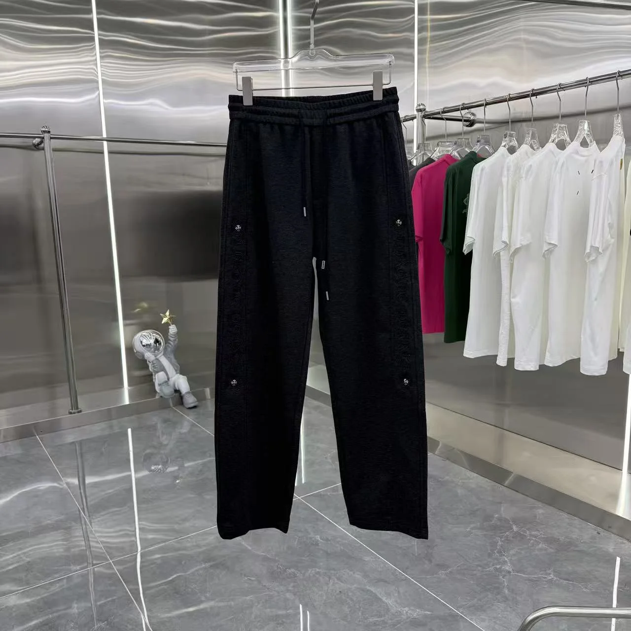 Chrome Hearts 2025 Autumn Winter New Black Wide-Leg Pants with Side Letter Embroidery